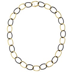 Jona High-Tech Black Ceramic Yellow Gold Curb-Link Necklace