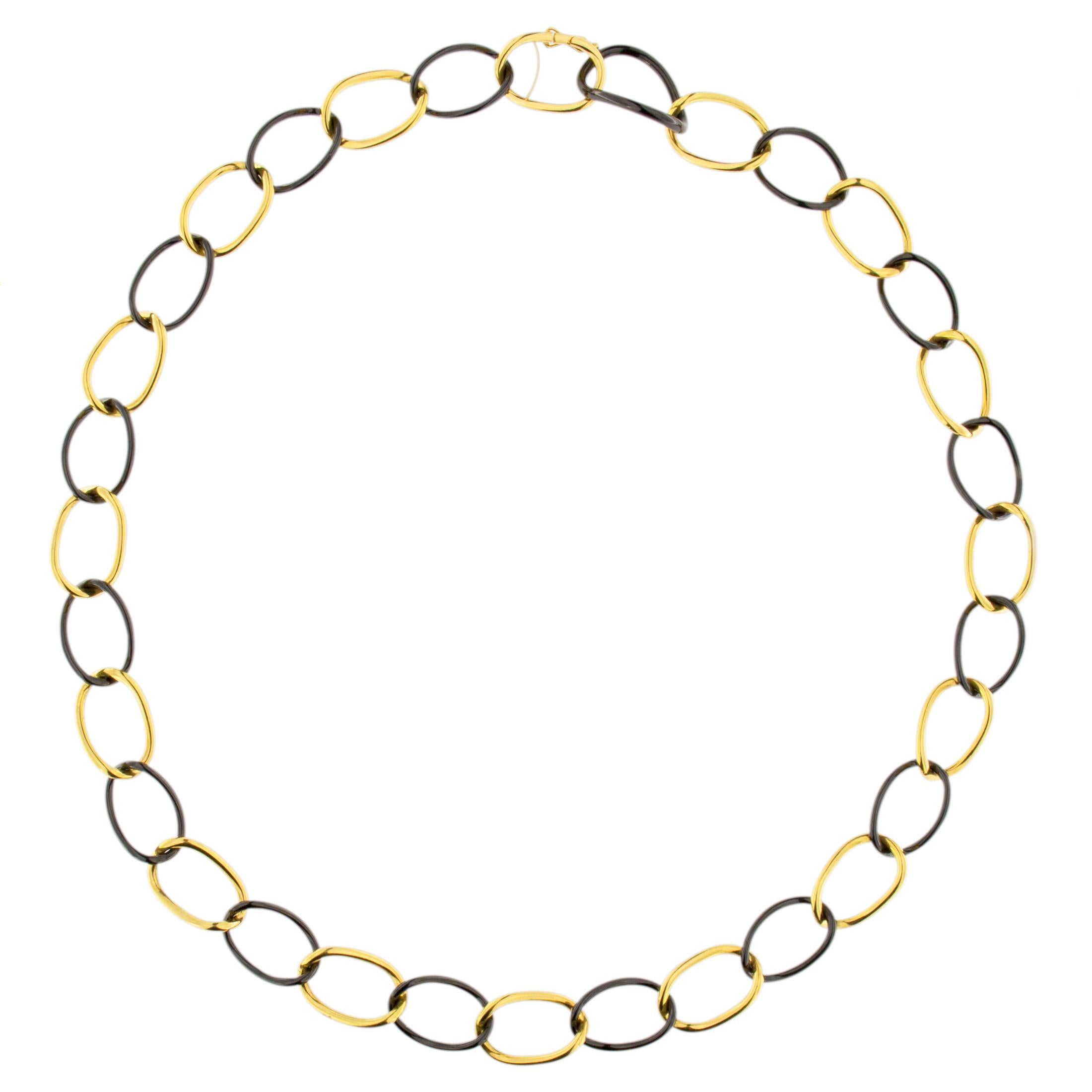 Jona High-Tech Black Ceramic Yellow Gold Curb-Link Necklace