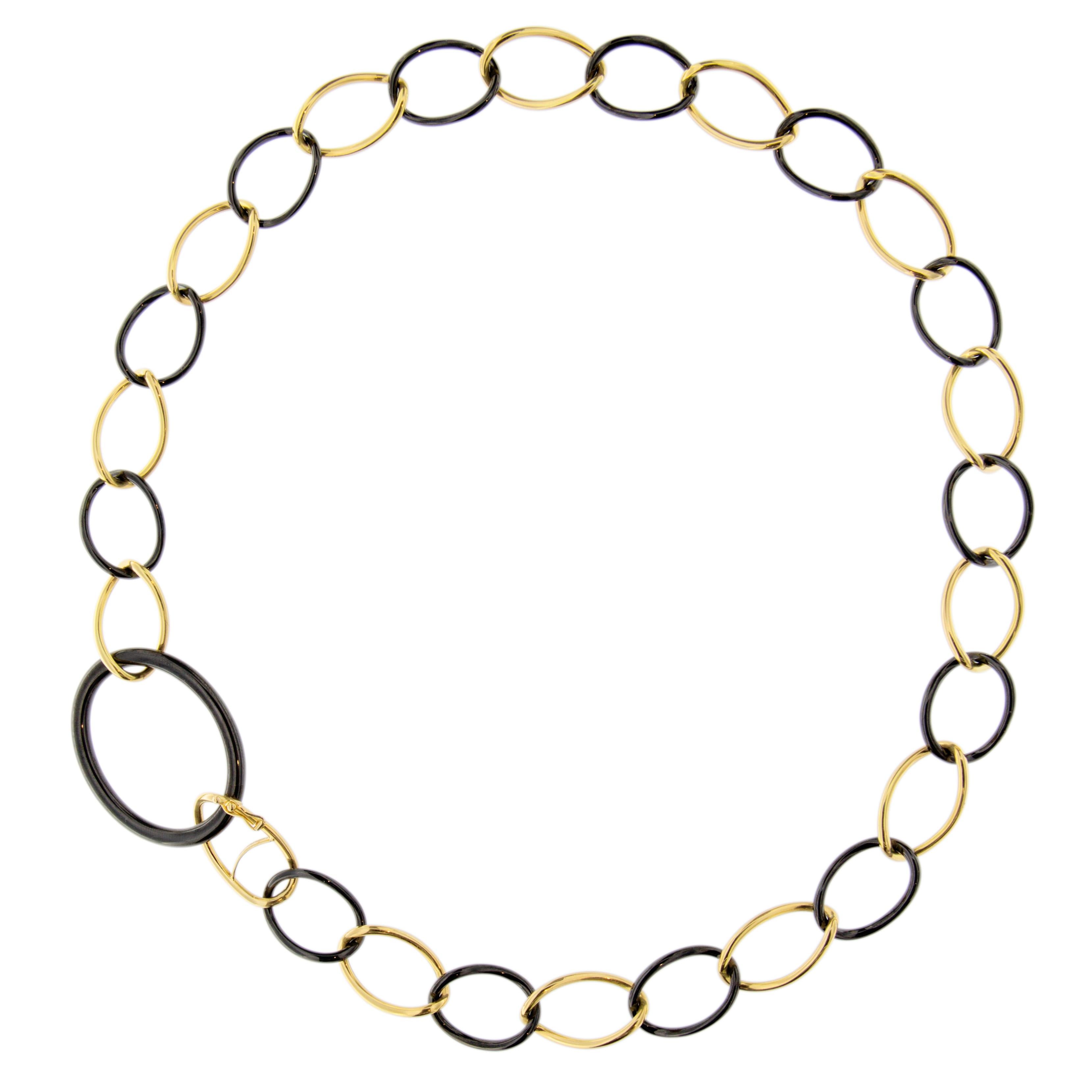 Alex Jona High-Tech Black Ceramic Yellow Gold Curb-Link Necklace