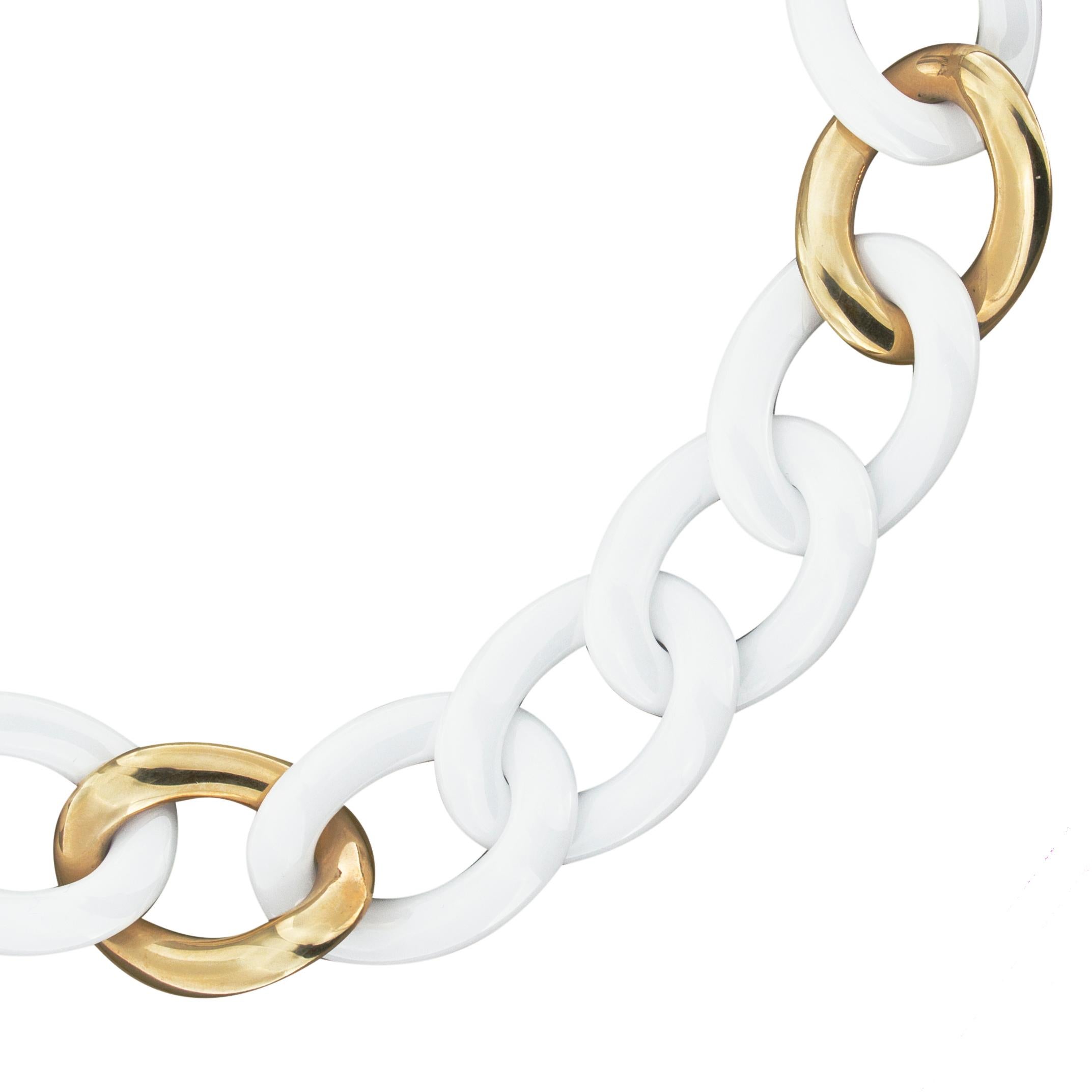 Contemporary Jona High-Tech White Ceramic 18 Karat Rose Gold Curb-Link Necklace