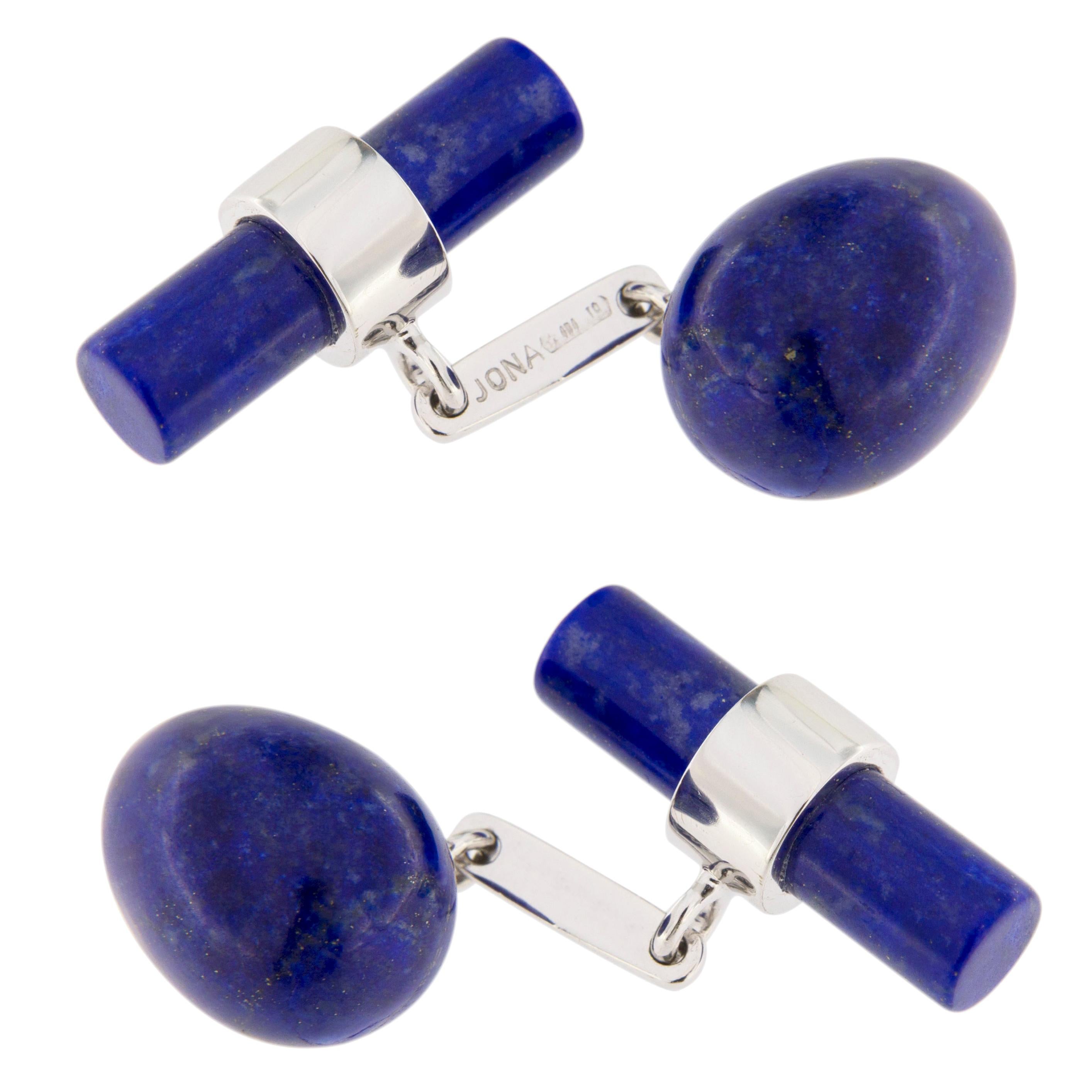 Russian Lapis Lazuli Gold Egg Cufflinks by Marie Betteley For Sale at 1stDibs