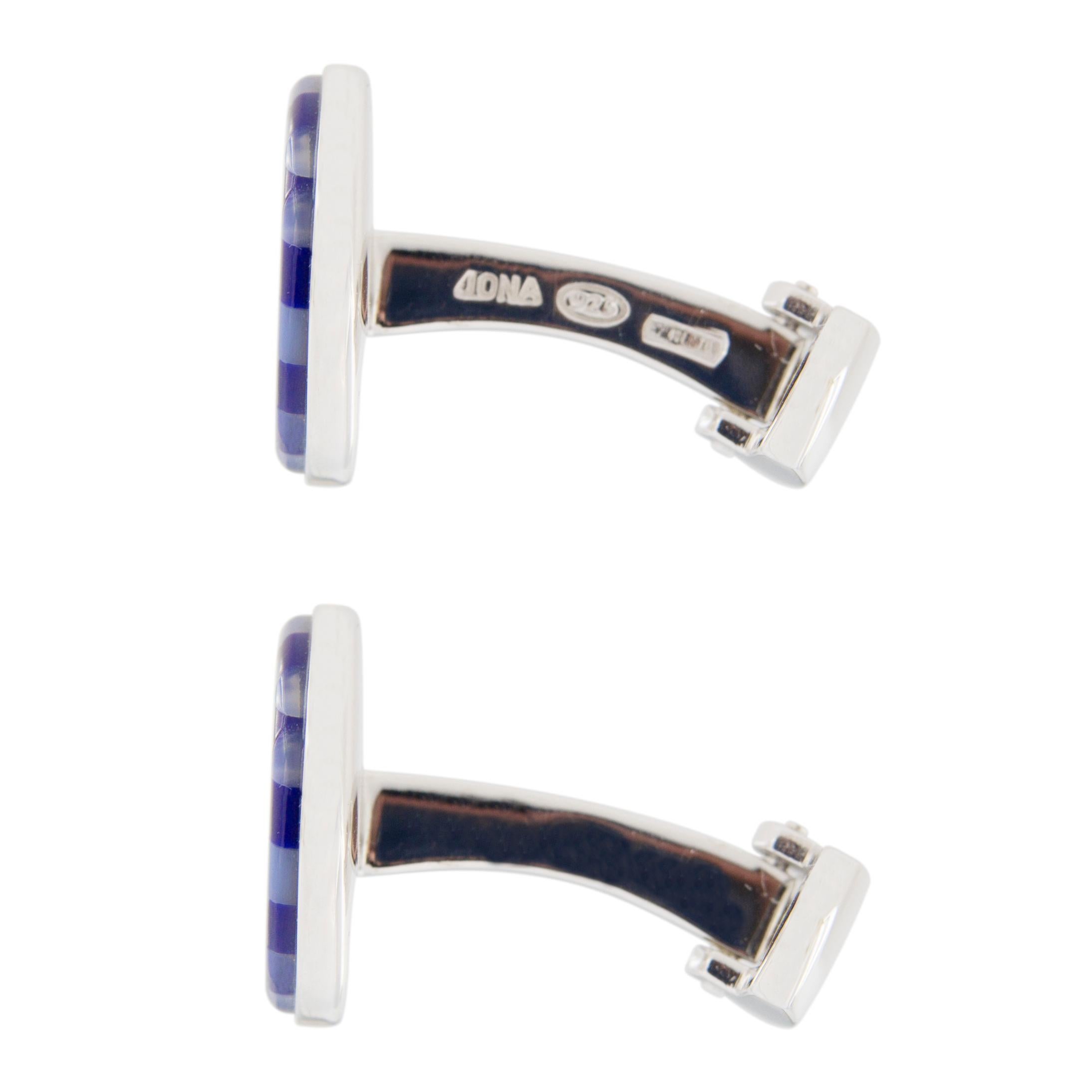 Jona Lapis Lazuli Mother of Pearl Sterling Silver Cufflinks In New Condition In Torino, IT