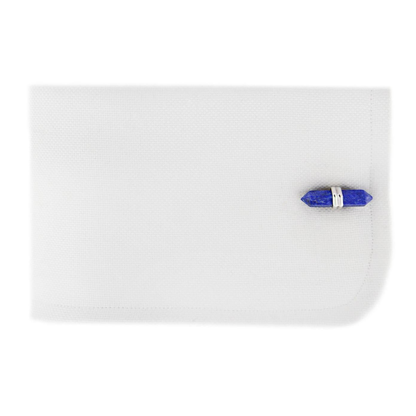 Jona design collection, hand crafted in Italy, Lapis Lazuli prism bar cufflinks mounted in rhodium plate sterling silver. Marked JONA, 925/°°° stamped.
Measurements: L 0.86 in / 22 mm X 0.18 in / 4.80 mm 
Also available in 18k gold.
All Jona jewelry