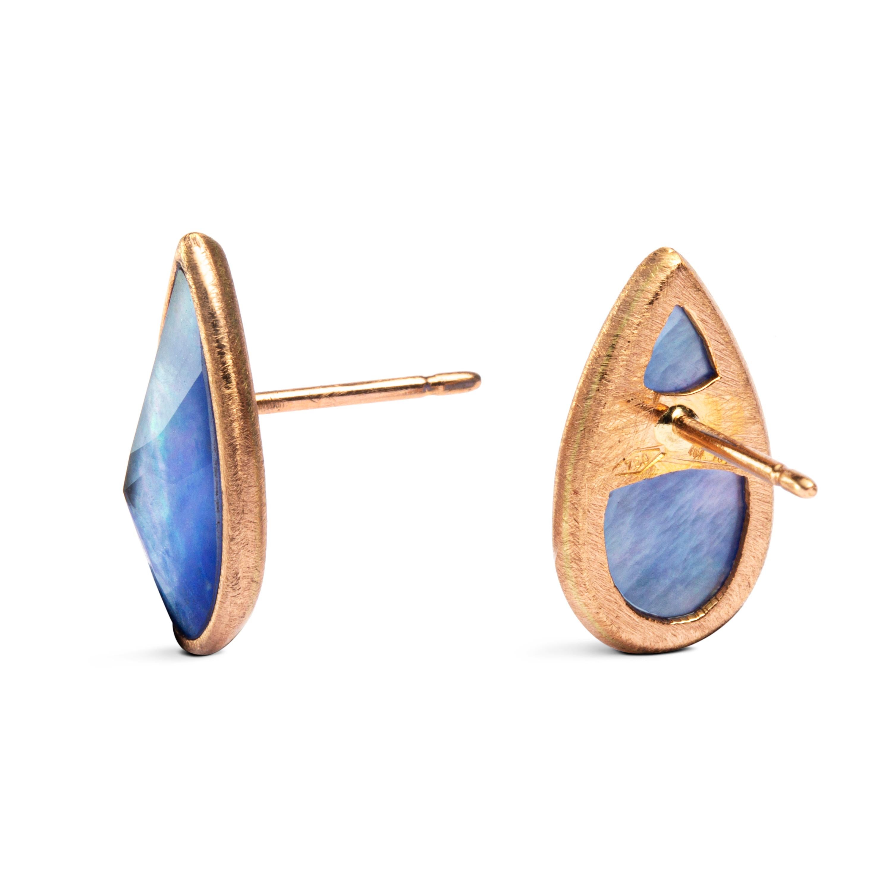 Oval Cut Alex Jona Lapis Quartz 18 Karat Rose Gold Earrings