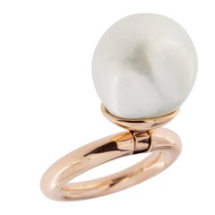 Jona Large White South Sea Pearl Dangling Charm 18 Karat Rose Gold Ring