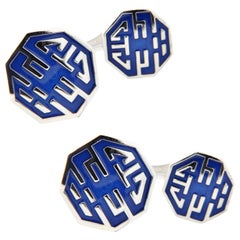 Jona Long and Happy Life Symbol Enamel Sterling Silver Cufflinks