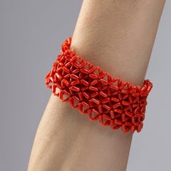 Bracelet manchette Alex Jona en or jaune et corail méditerranéen