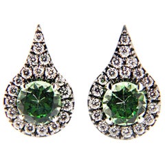 Jona Mint Green Grossular Garnet White Diamond 18 Karat White Gold Earrings