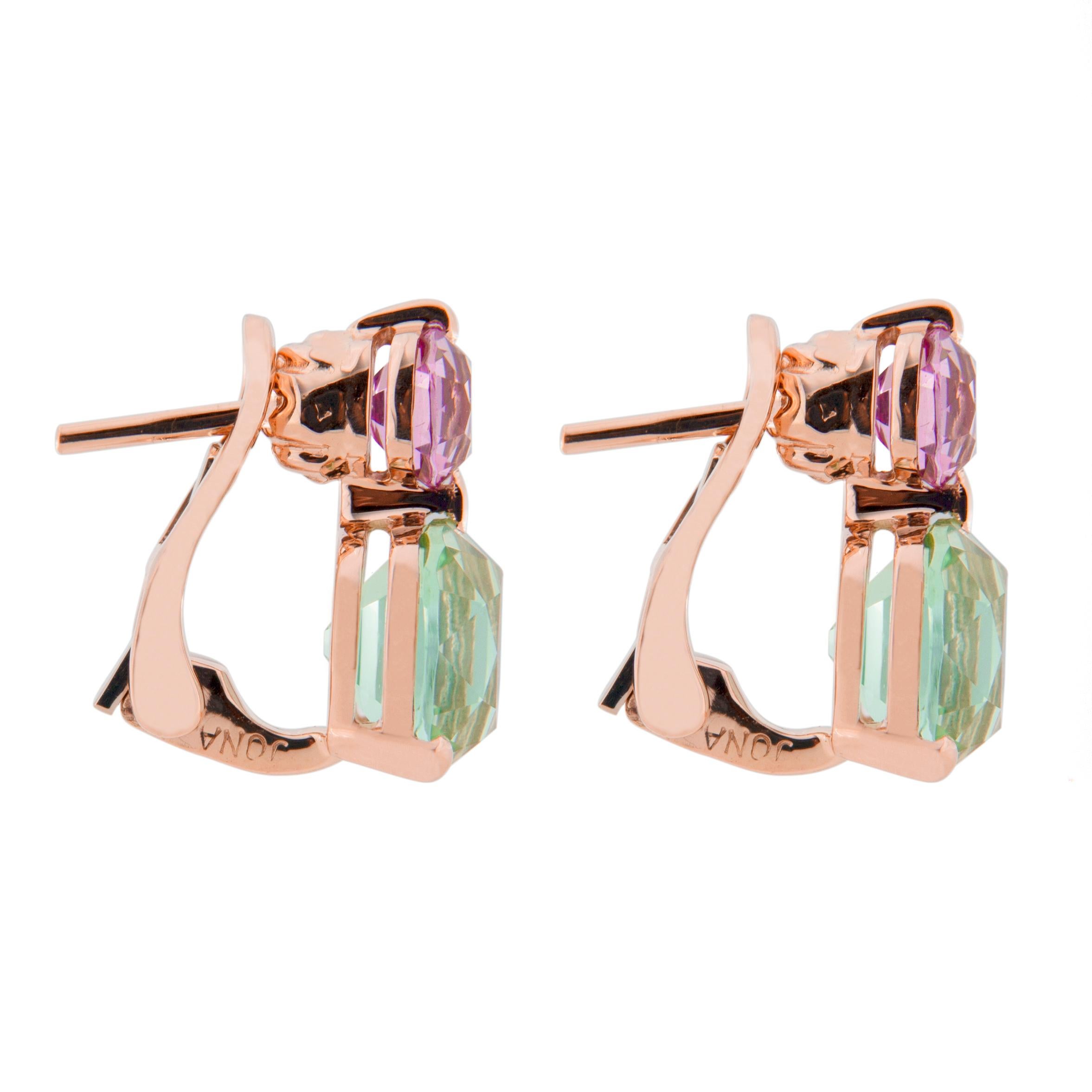 Alex Jona Mint Tourmaline & Malaya Garnet 18 Karat Rose Gold Clip on Earrings In New Condition In Torino, IT