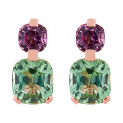 Alex Jona Mint Tourmaline & Malaya Garnet 18 Karat Rose Gold Clip on Earrings