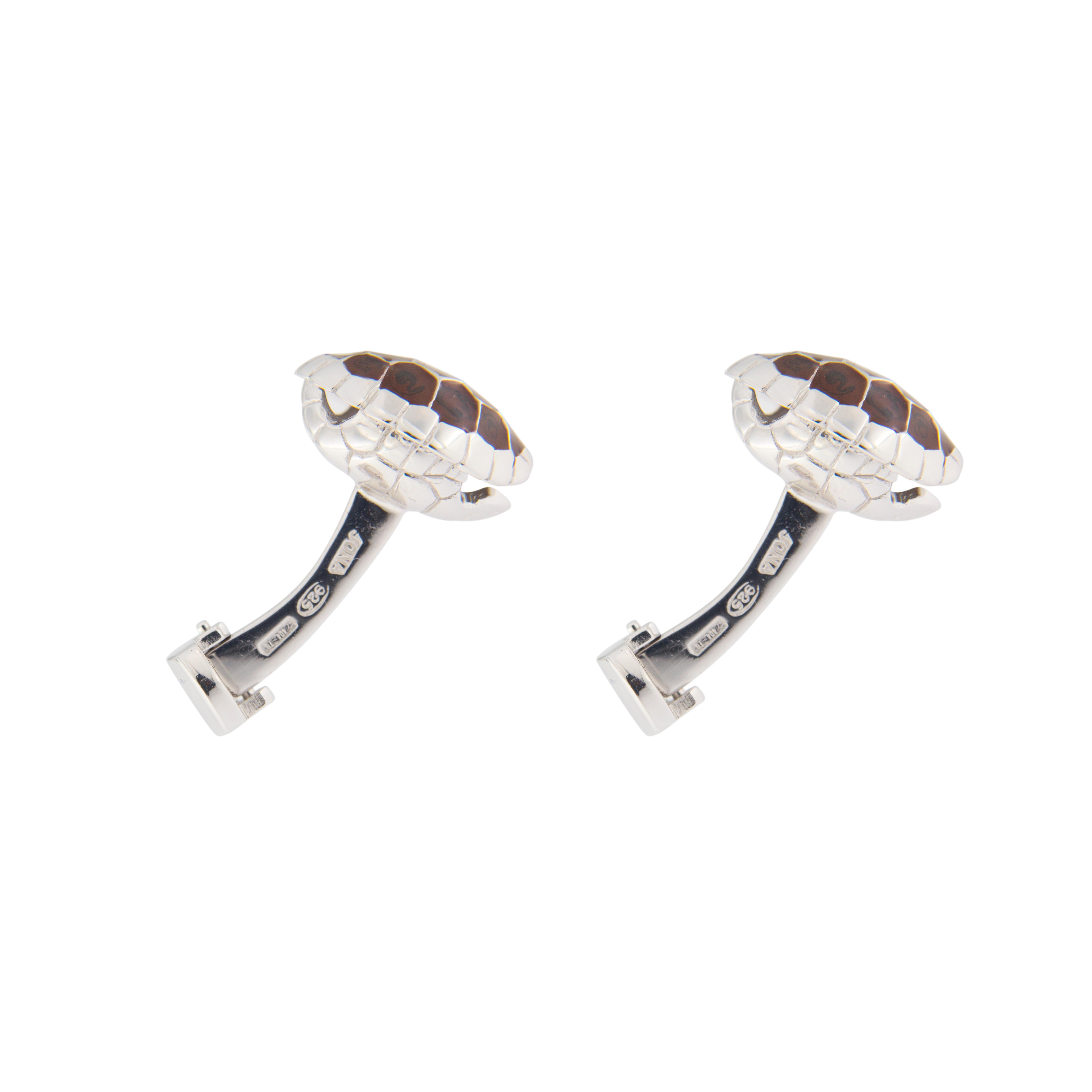 Jona design collection, hand crafted in Italy, rhodium plated sterling silver Mother of Pearl cufflinks. Marked Jona 925.Dimensions: 0.55 in W x 0.63 in H  - 13 mm W x 16 mm H
All Jona jewelry is new and has never been previously owned or worn. Each