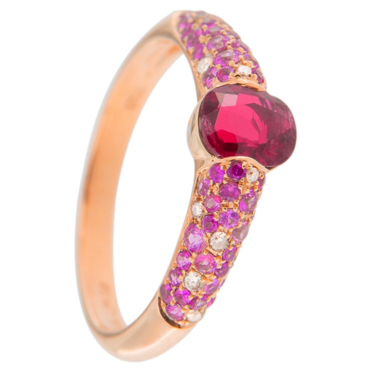 Cushion Cut Jona Natural Burmese Ruby Pink Sapphire and Diamond 18 Karat Rose Gold Ring