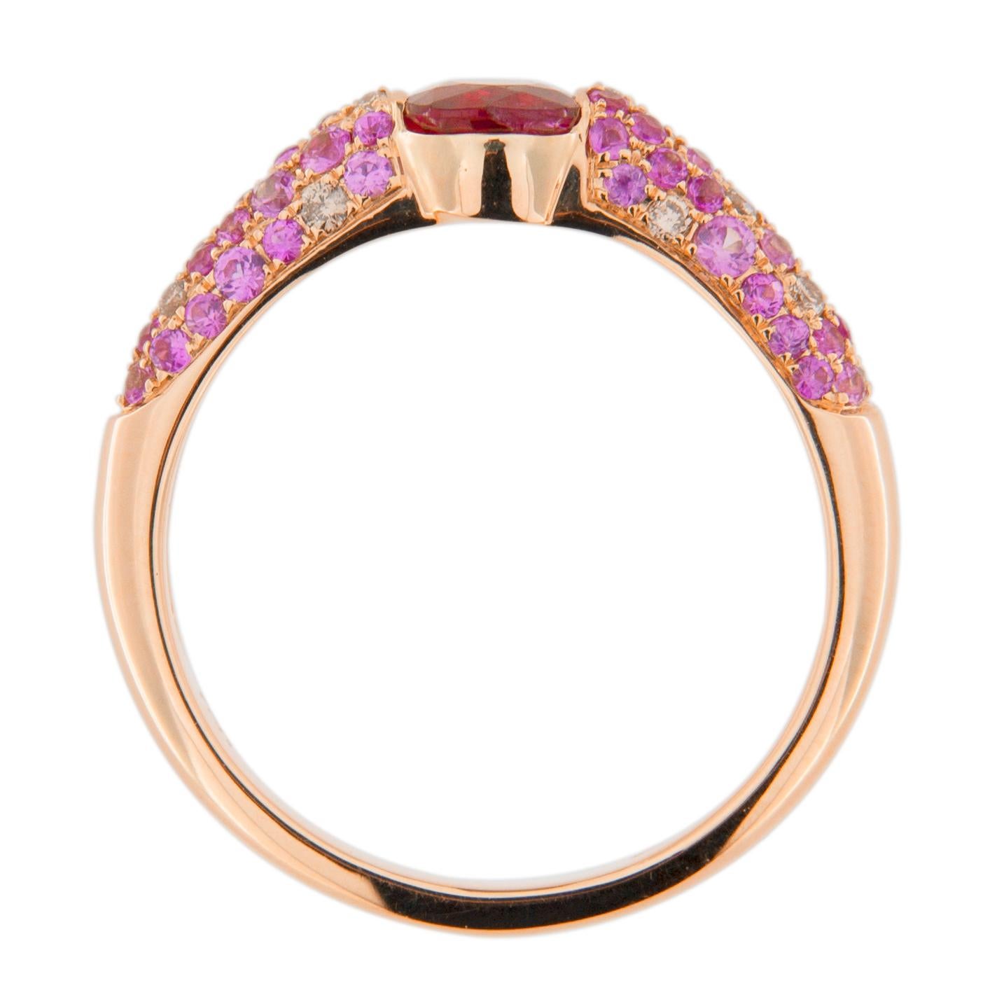 Women's or Men's Jona Natural Burmese Ruby Pink Sapphire and Diamond 18 Karat Rose Gold Ring
