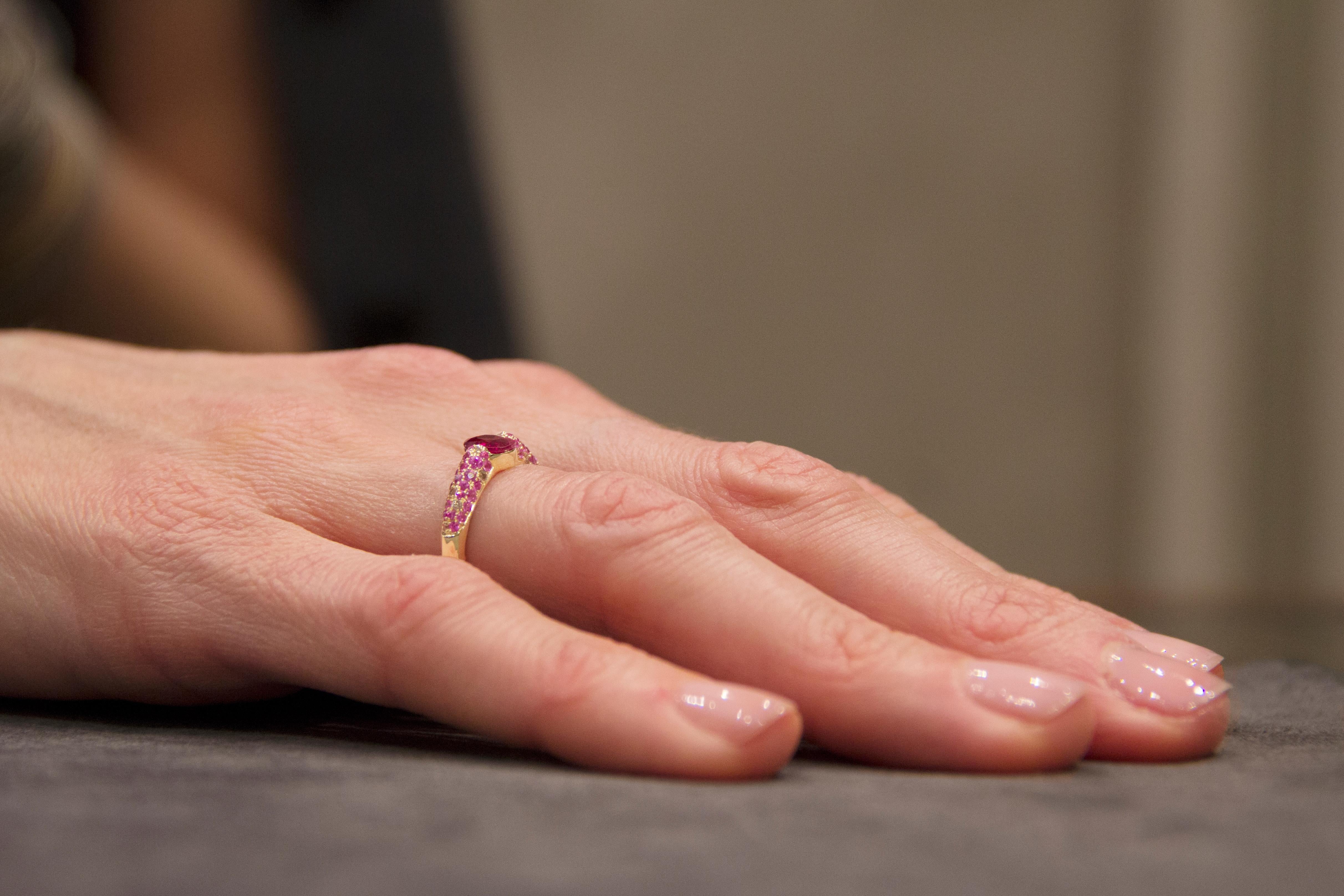 Jona Natural Burmese Ruby Pink Sapphire and Diamond 18 Karat Rose Gold Ring 1