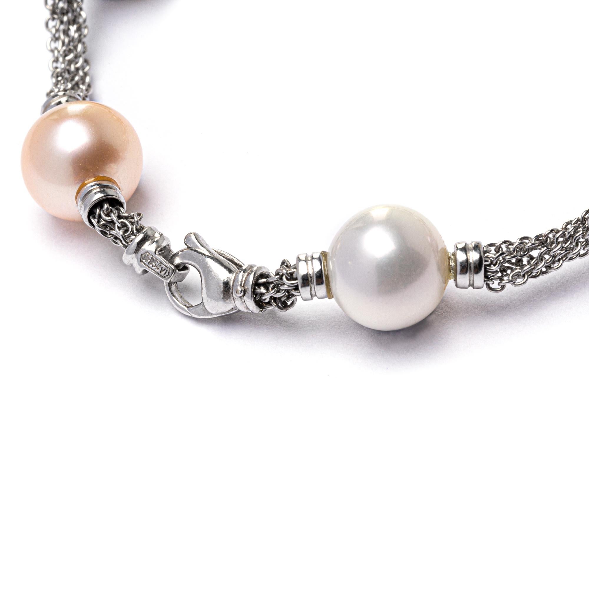 Alex Jona Pearl 18 Karat White Gold Chain Bracelet In New Condition In Torino, IT