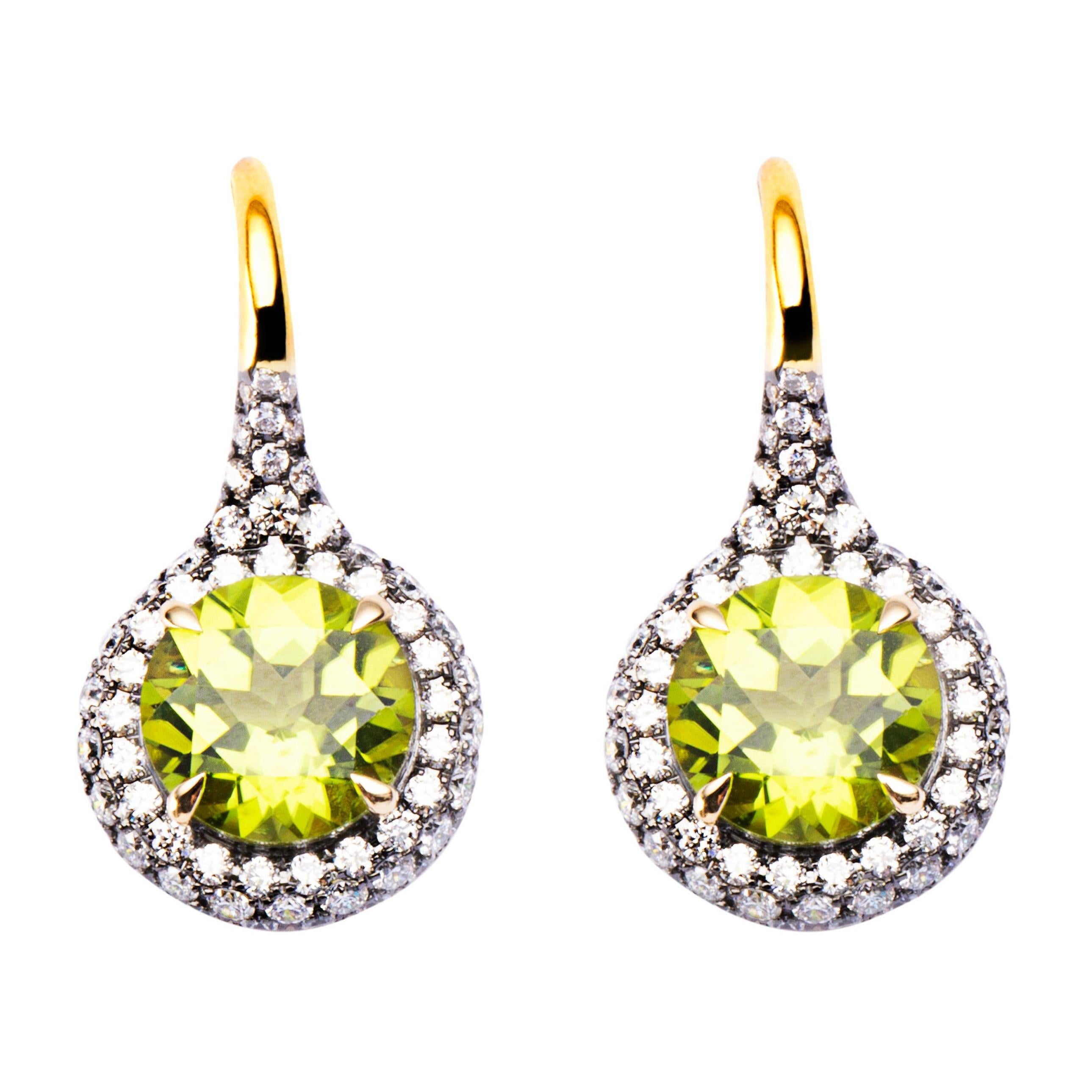 Alex Jona Peridot White Diamond 18 Karat Yellow Gold Stud Earrings For Sale