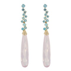 Jona Pink Quartz Apatite 18 Karat Yellow Gold Dangle Pendant Earrings