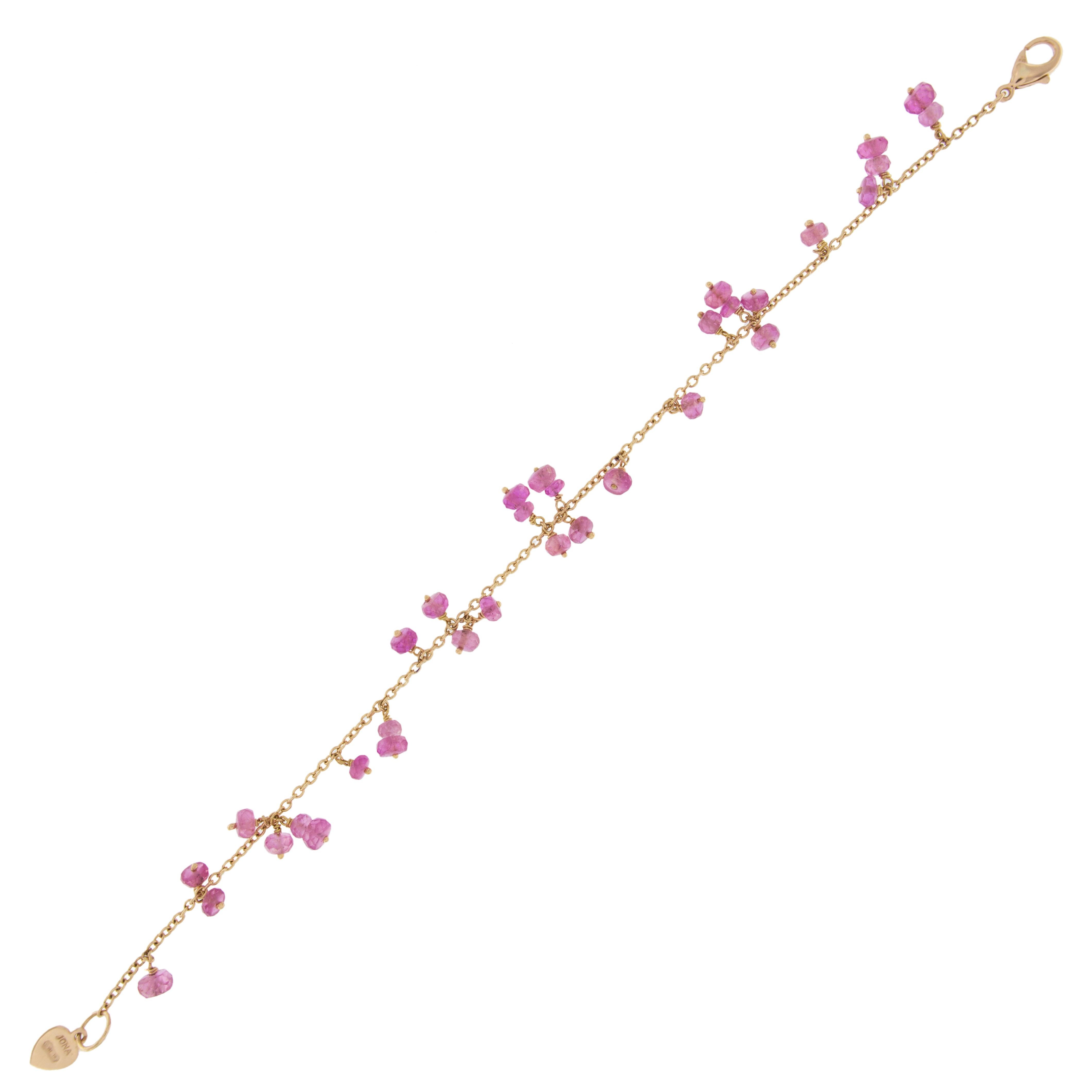 Briolette Cut Alex Jona Pink Sapphire 18 Karat Rose Gold Bracelet