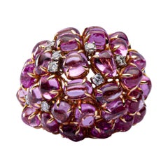 Alex Jona Pink Sapphire Diamond 18 Karat Rose Gold Dome Ring