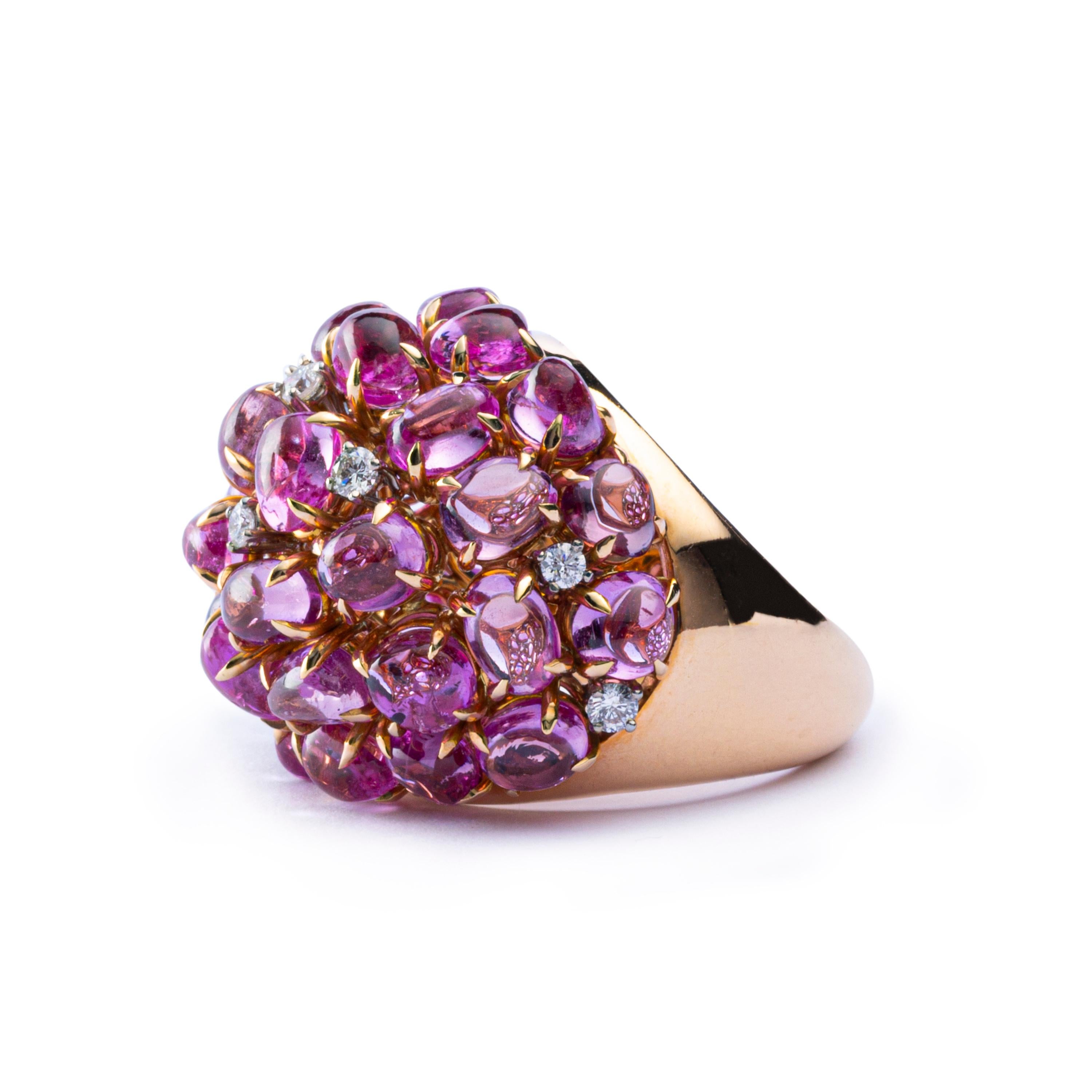 Alex Jona Pink Sapphire Diamond 18 Karat Rose Gold Dome Ring In New Condition In Torino, IT
