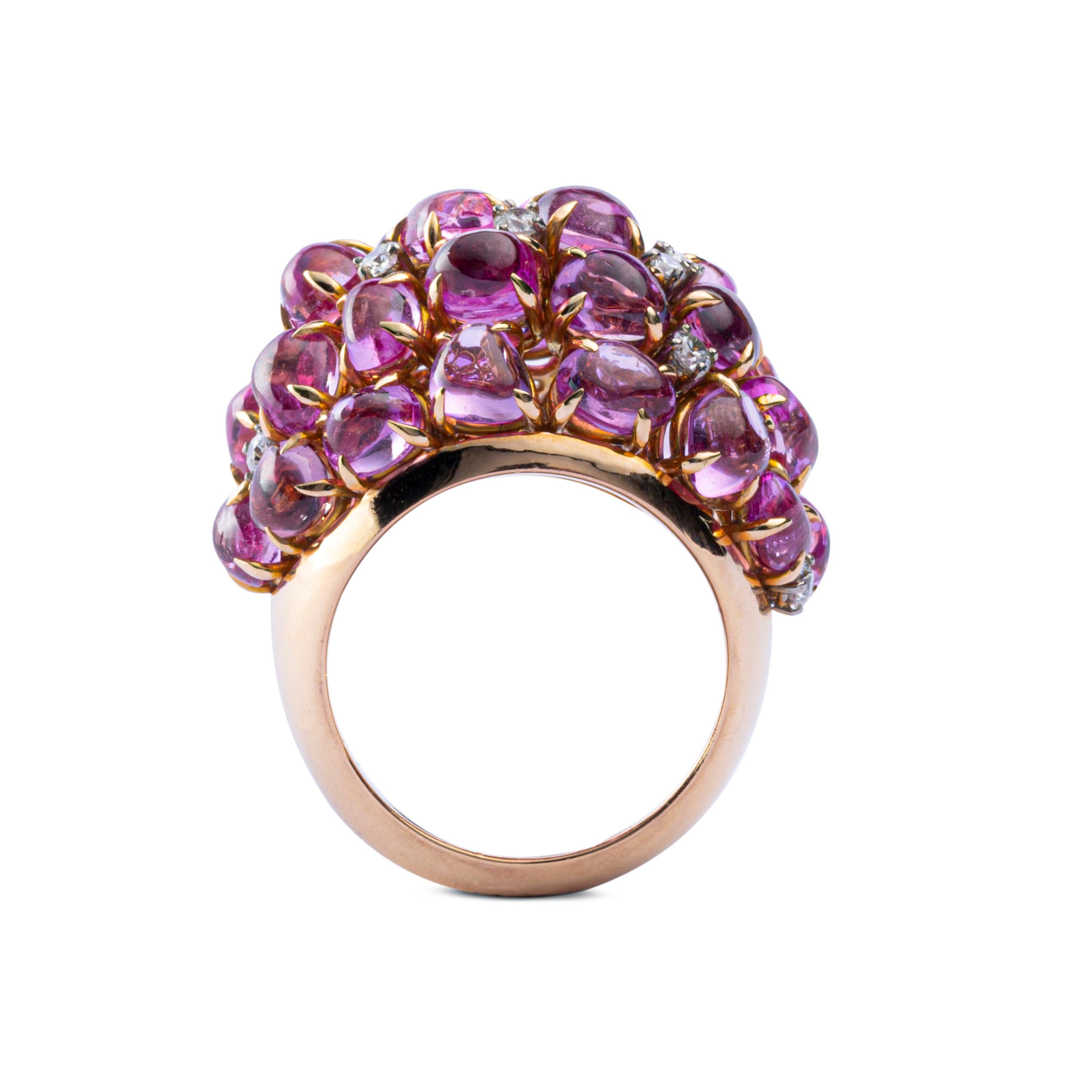 Alex Jona Pink Sapphire Diamond 18 Karat Rose Gold Dome Ring 1
