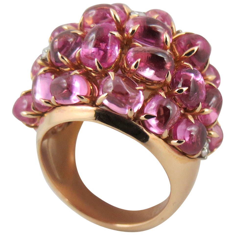 Alex Jona Pink Sapphire Diamond 18 Karat Rose Gold Dome Ring 3