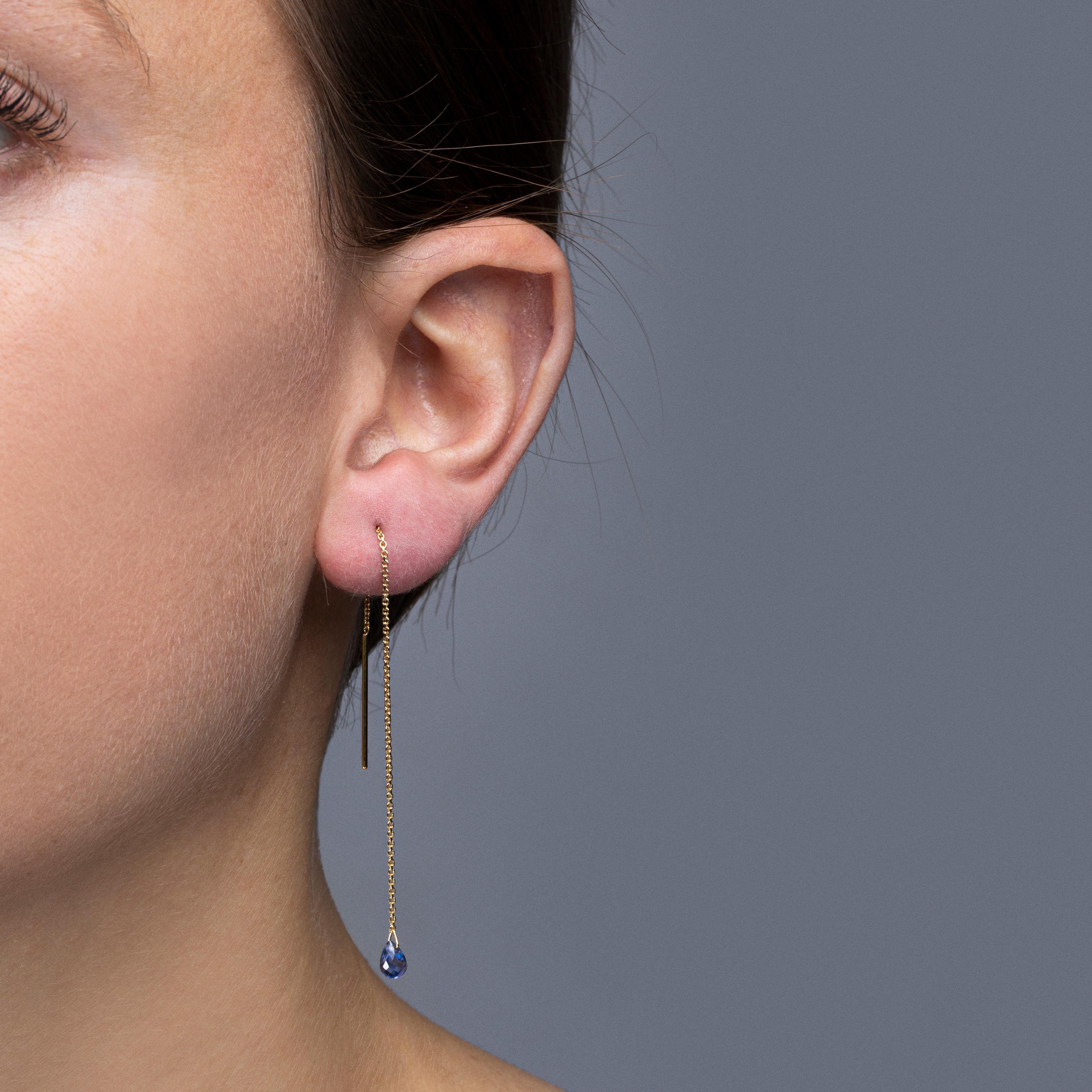 Alex Jona design collection, hand crafted in Italy, 18 karat yellow gold Earrings suspending two flat cut pink sapphires weighing 1.85 carats in total.
Dimension: L x  1 cm / L x  0.39 in.

Alex Jona jewels stand out, not only for their special