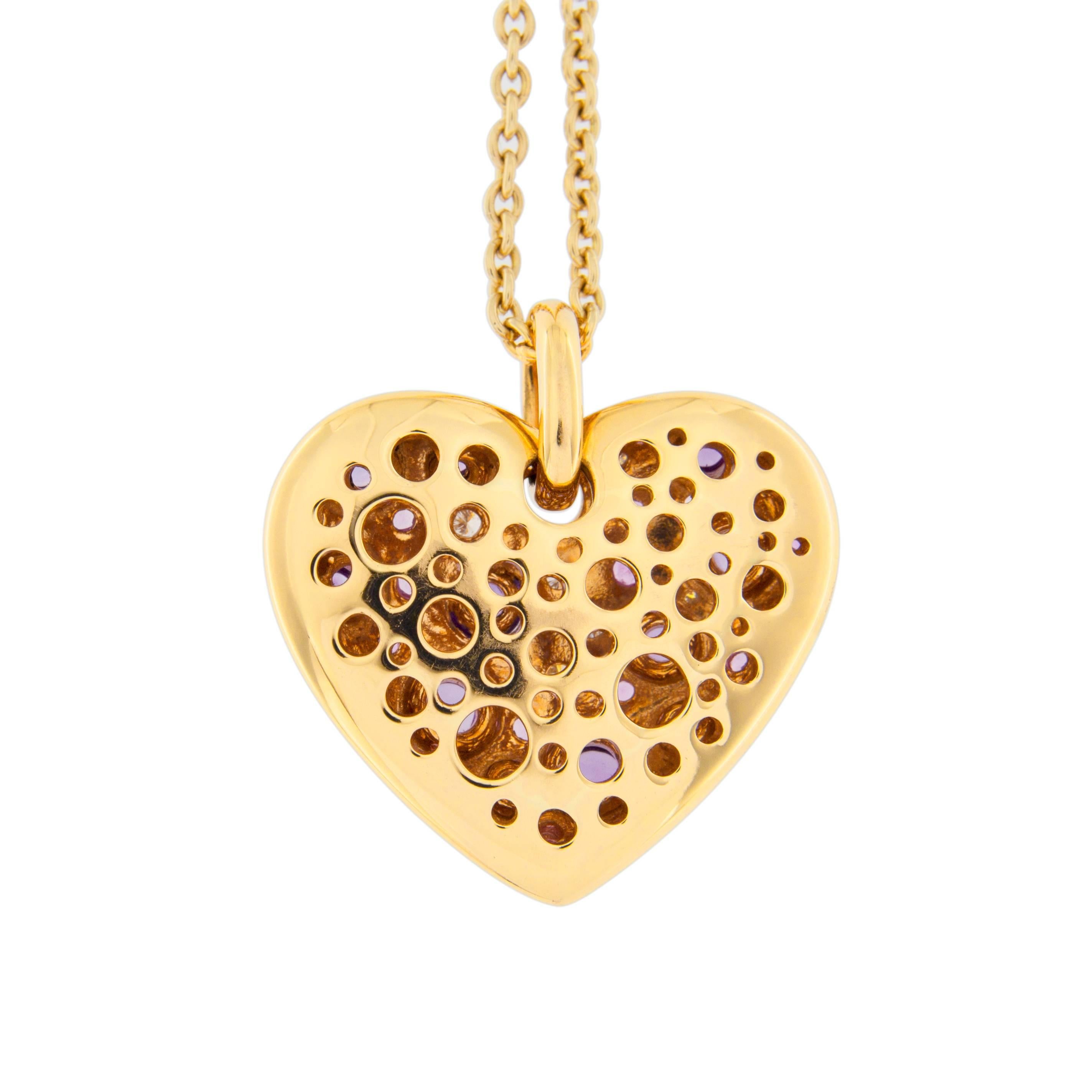 Round Cut Alex Jona Pink Sapphire Amethyst Diamond 18 k Rose Gold Heart Pendant Necklace