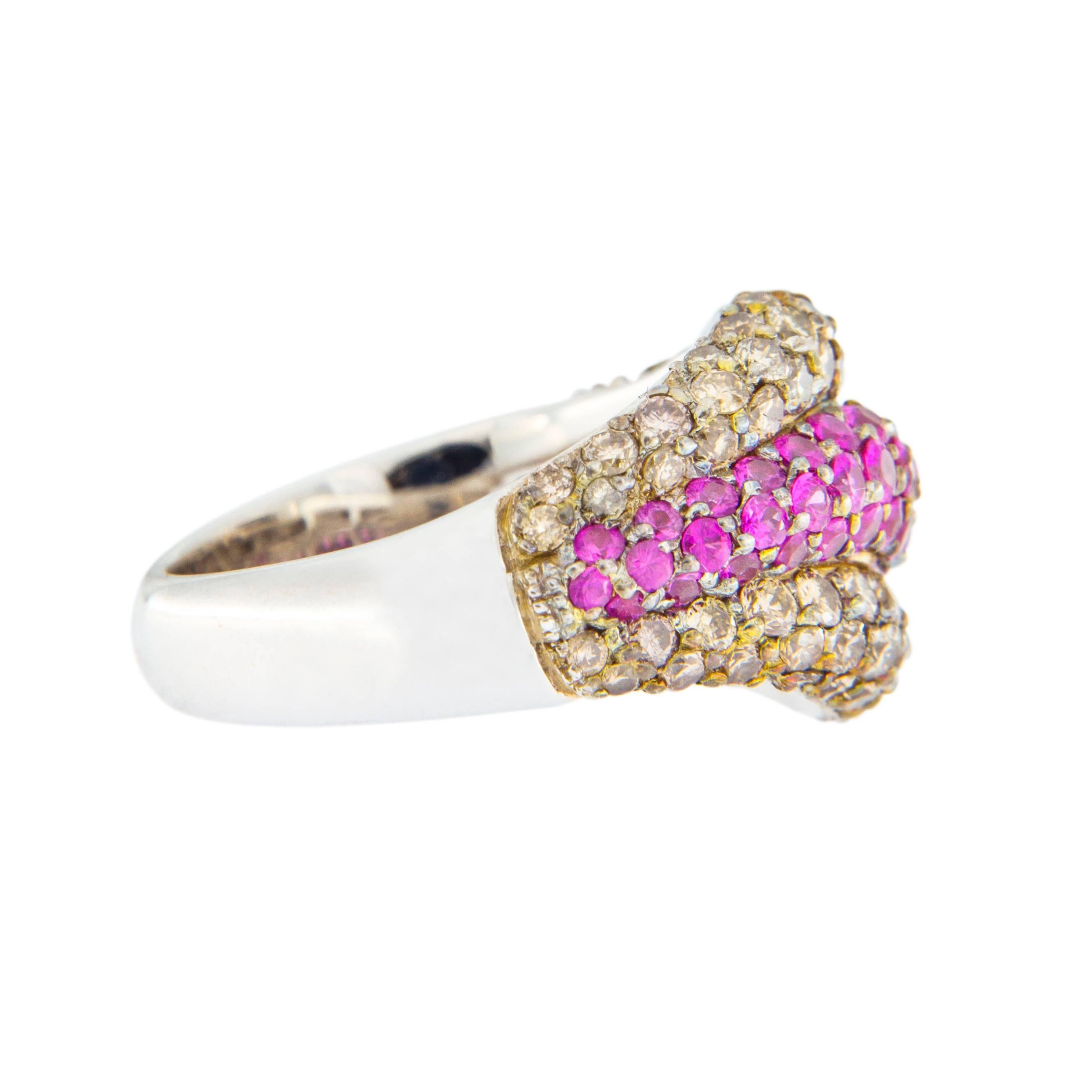 Alex Jona Pink Sapphire Brown Diamond 18 Karat Weißgold Ring im Angebot 2