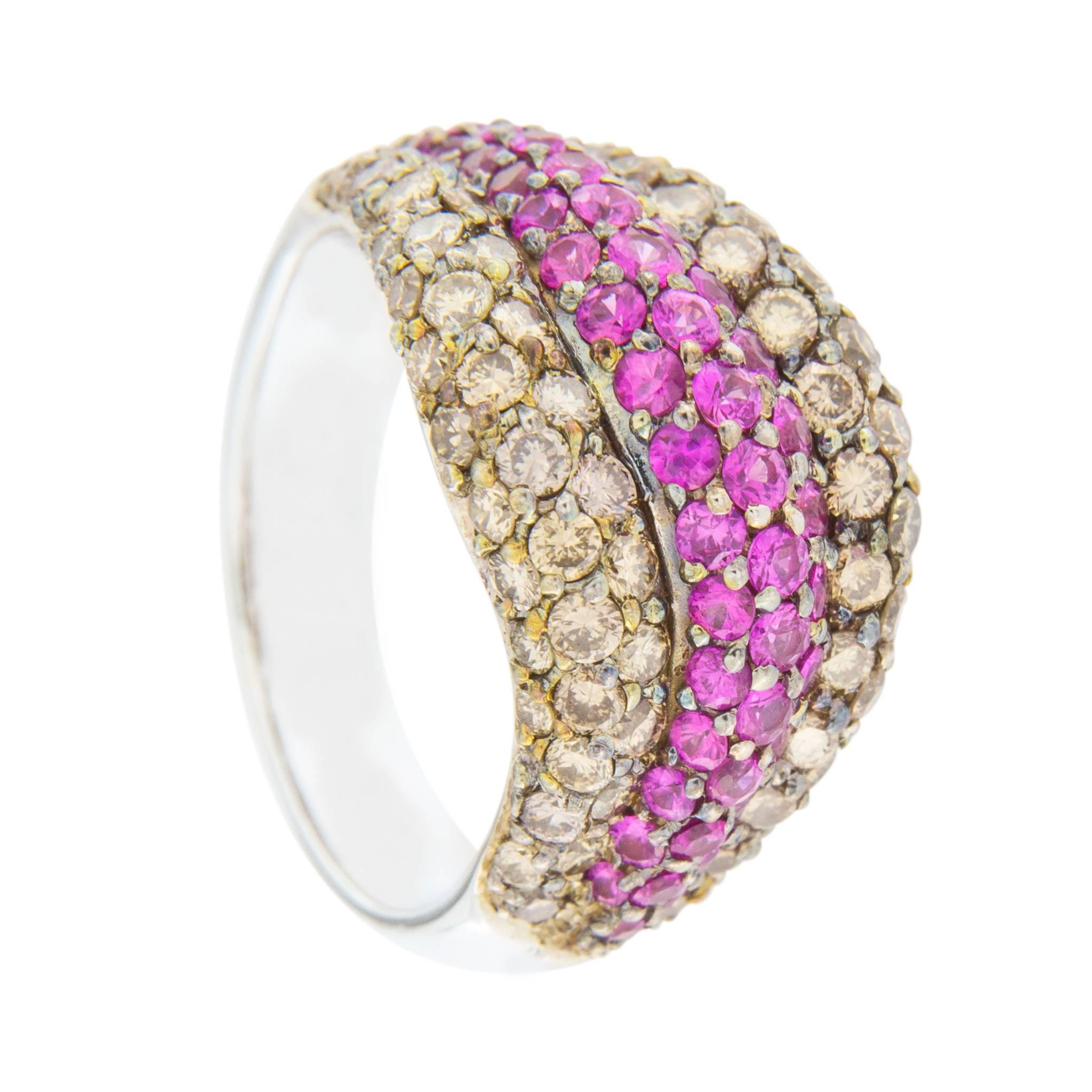 Jona Pink Sapphire Brown Diamond 18 Karat White Gold Ring