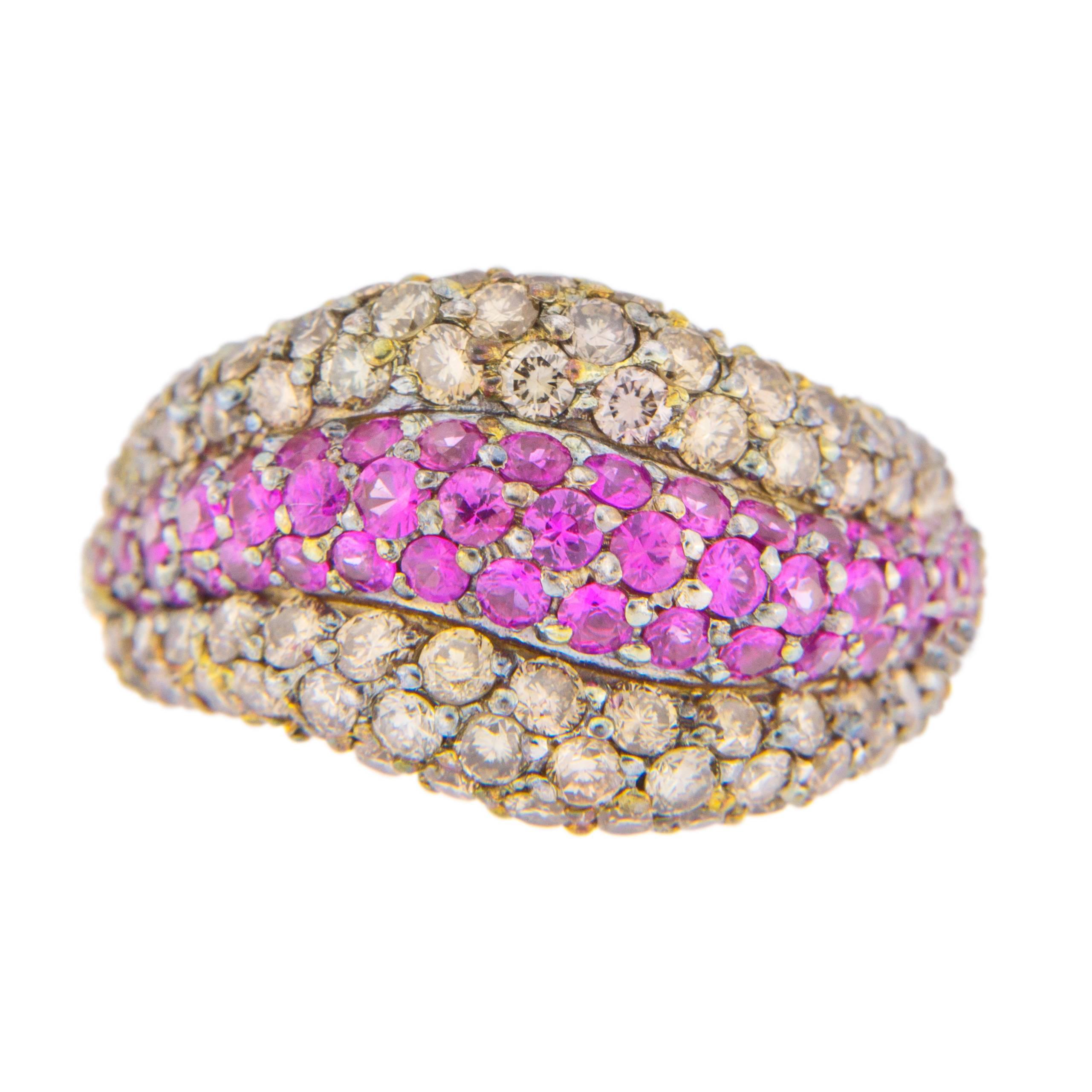 Jona Pink Sapphire Brown Diamond 18 Karat White Gold Ring 2