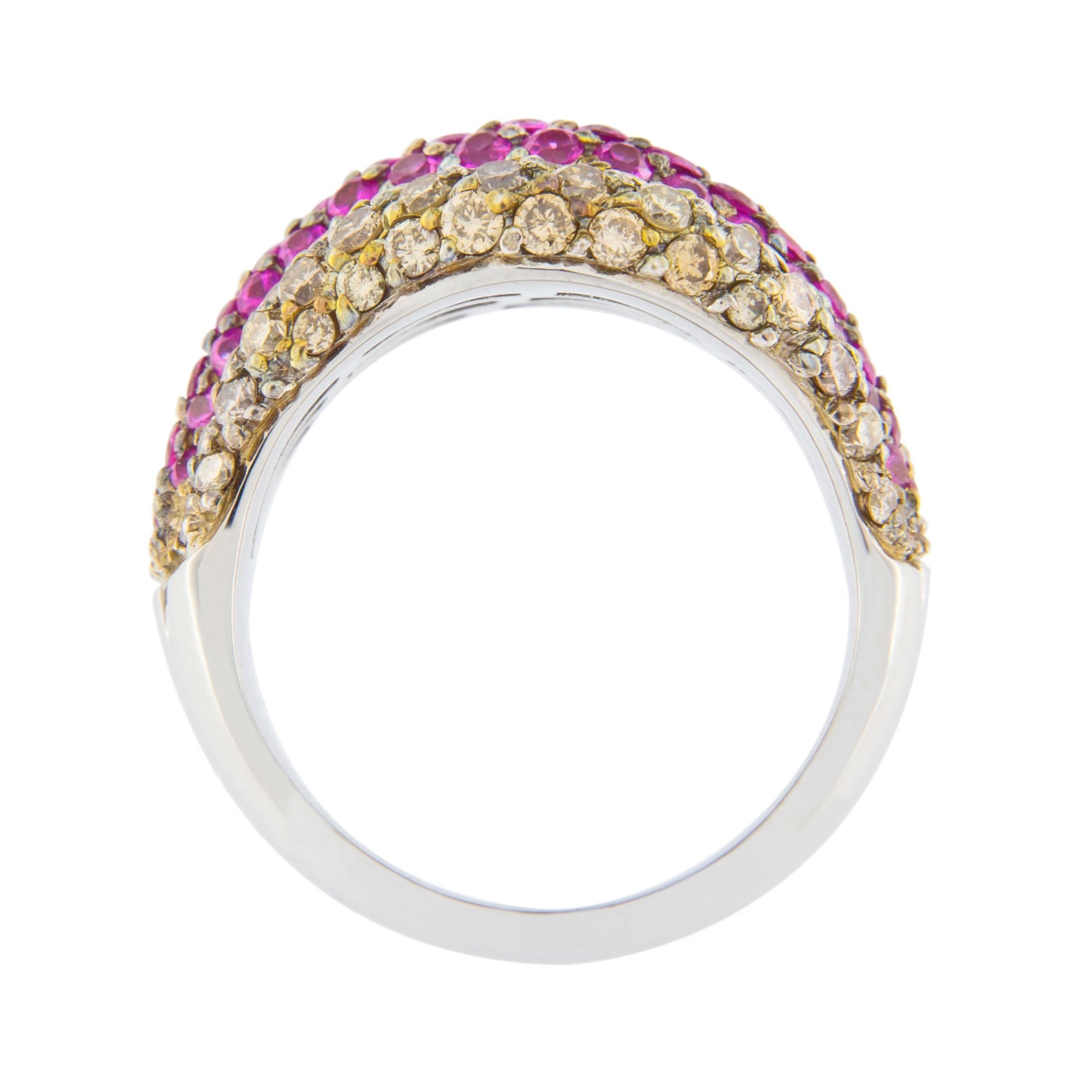 Jona Pink Sapphire Brown Diamond 18 Karat White Gold Ring 1