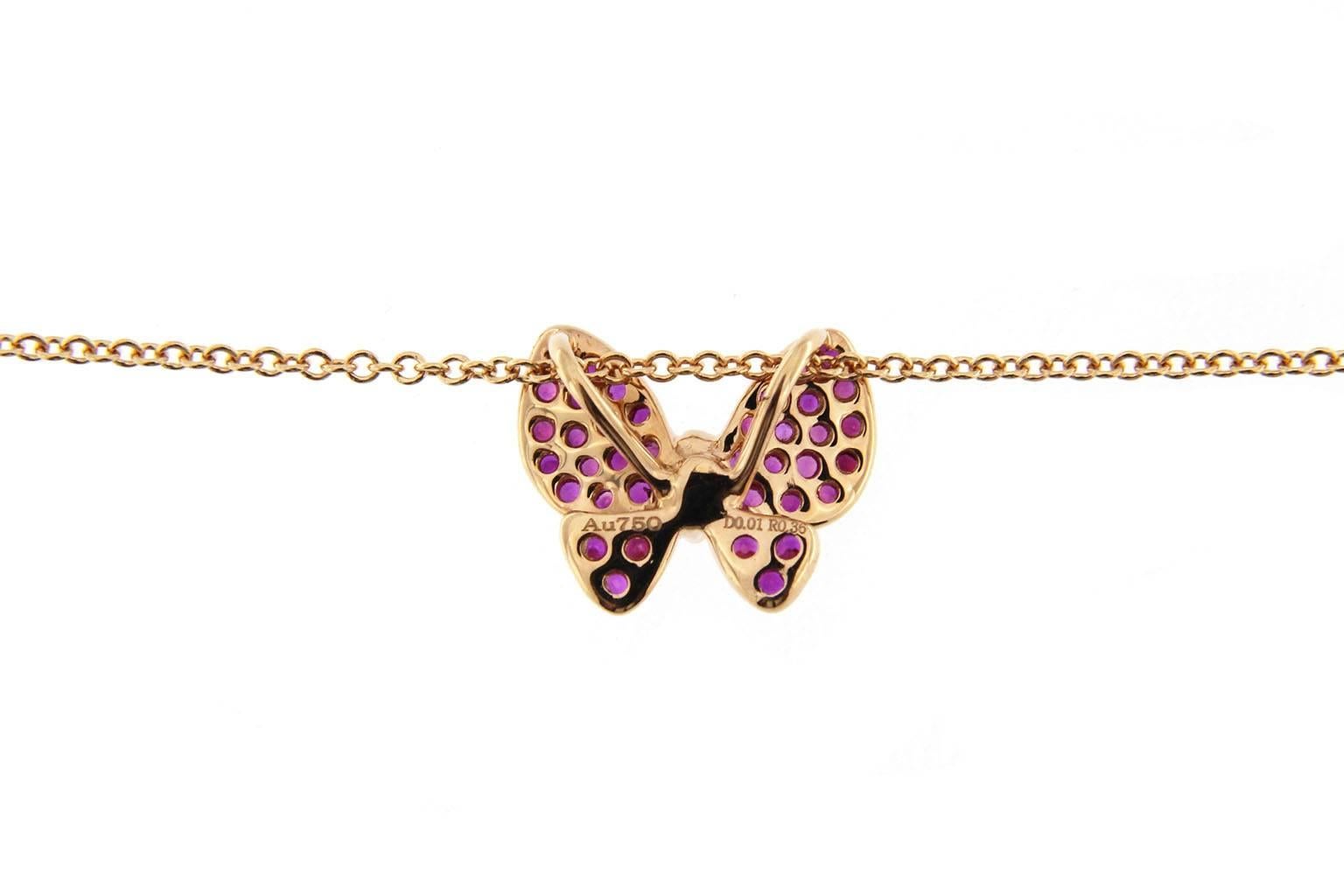 Women's Jona Pink Sapphire White Diamond 18 Karat Rose Gold Butterfly Pendant Necklace