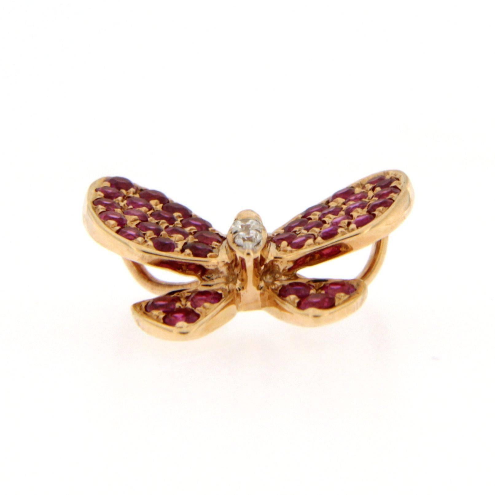 Jona Pink Sapphire White Diamond 18 Karat Rose Gold Butterfly Pendant Necklace 1