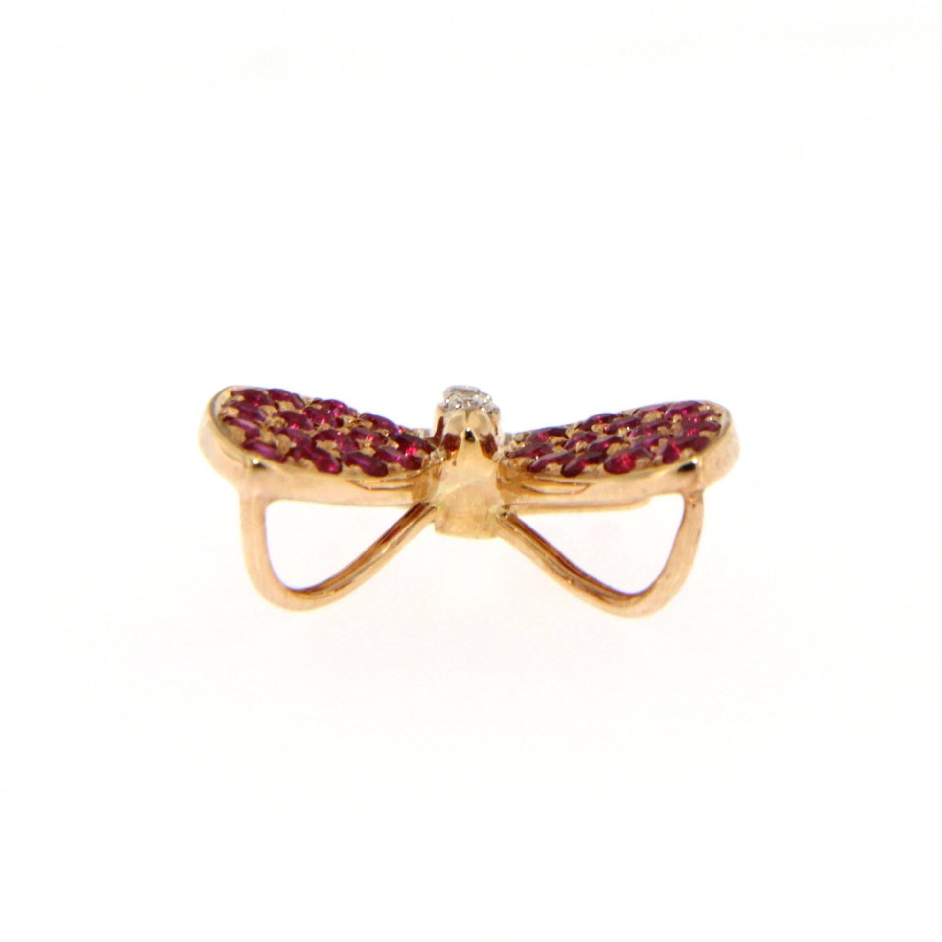Jona Pink Sapphire White Diamond 18 Karat Rose Gold Butterfly Pendant Necklace 2