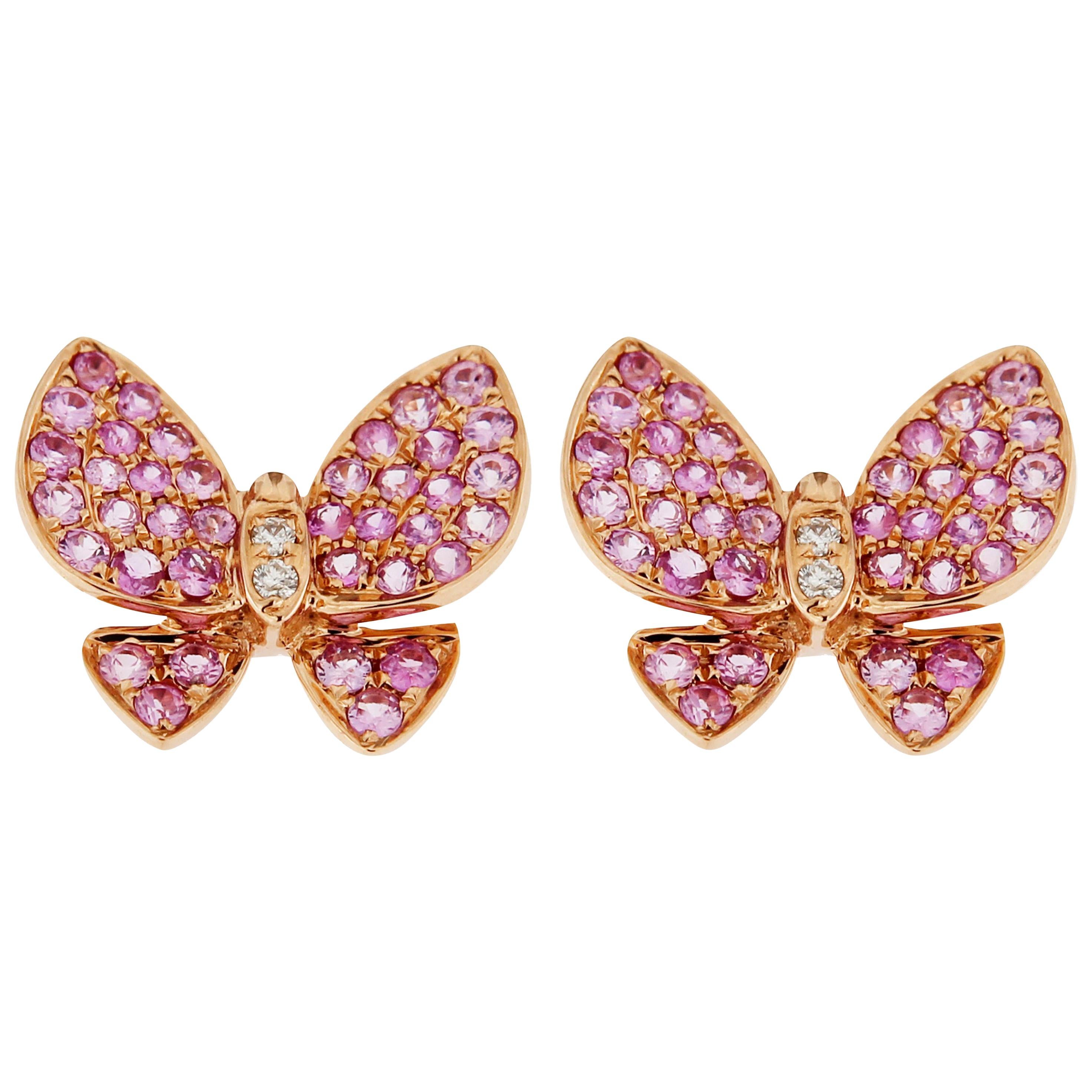 Alex Jona Pink Sapphire White Diamond Rose Gold Butterfly Stud Earrings For  Sale at 1stDibs