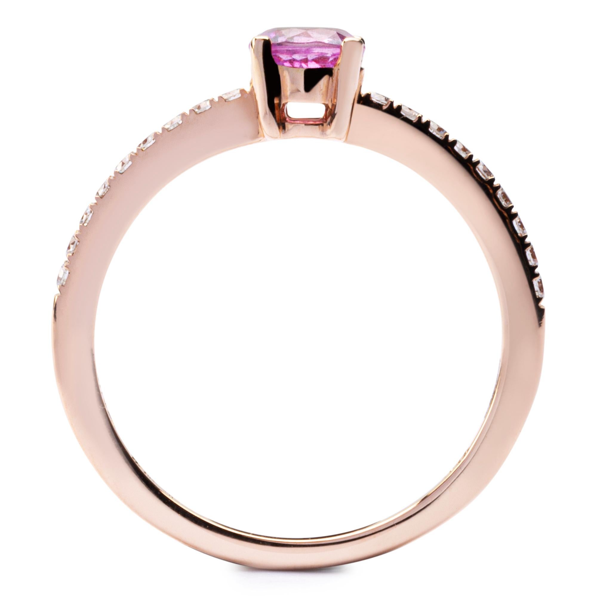 Alex Jona Pink Sapphire White Diamond 18 Karat Rose Gold Solitaire Ring In New Condition For Sale In Torino, IT