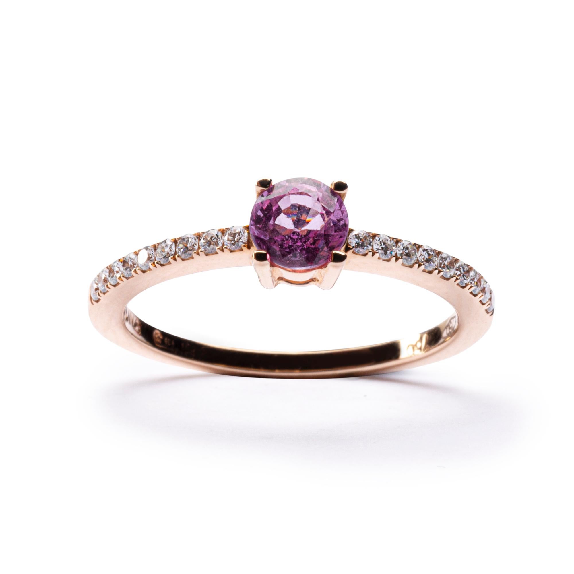 Alex Jona Pink Sapphire White Diamond 18 Karat Rose Gold Solitaire Ring For Sale 1