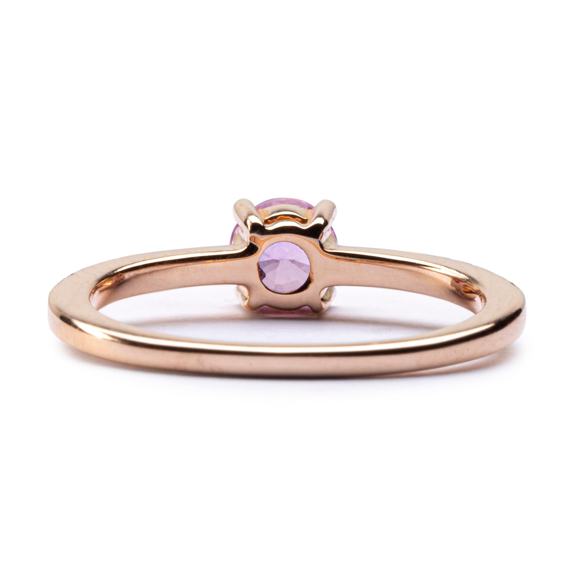 Alex Jona Pink Sapphire White Diamond 18 Karat Rose Gold Solitaire Ring For Sale 2