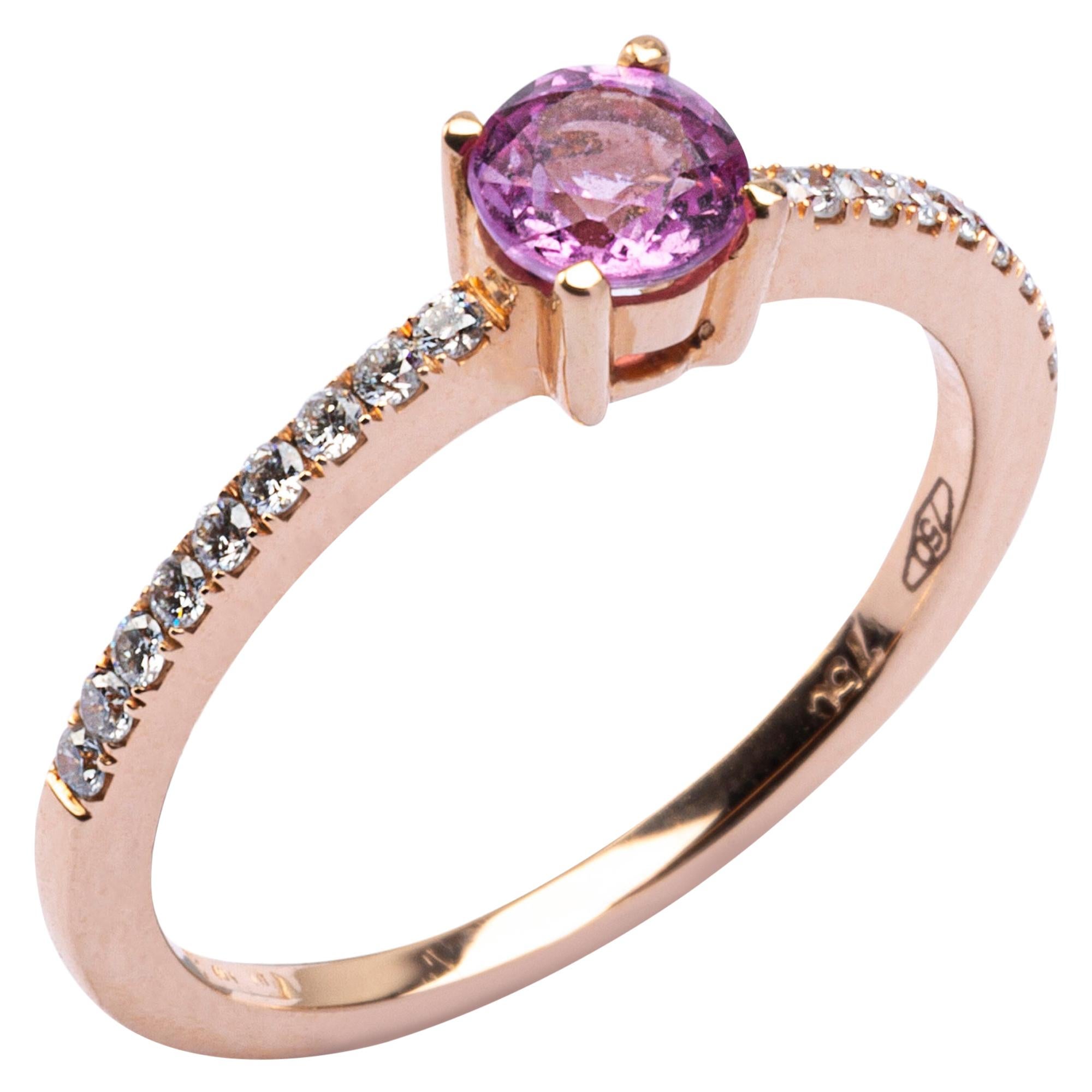 Alex Jona Pink Sapphire White Diamond 18 Karat Rose Gold Solitaire Ring For Sale