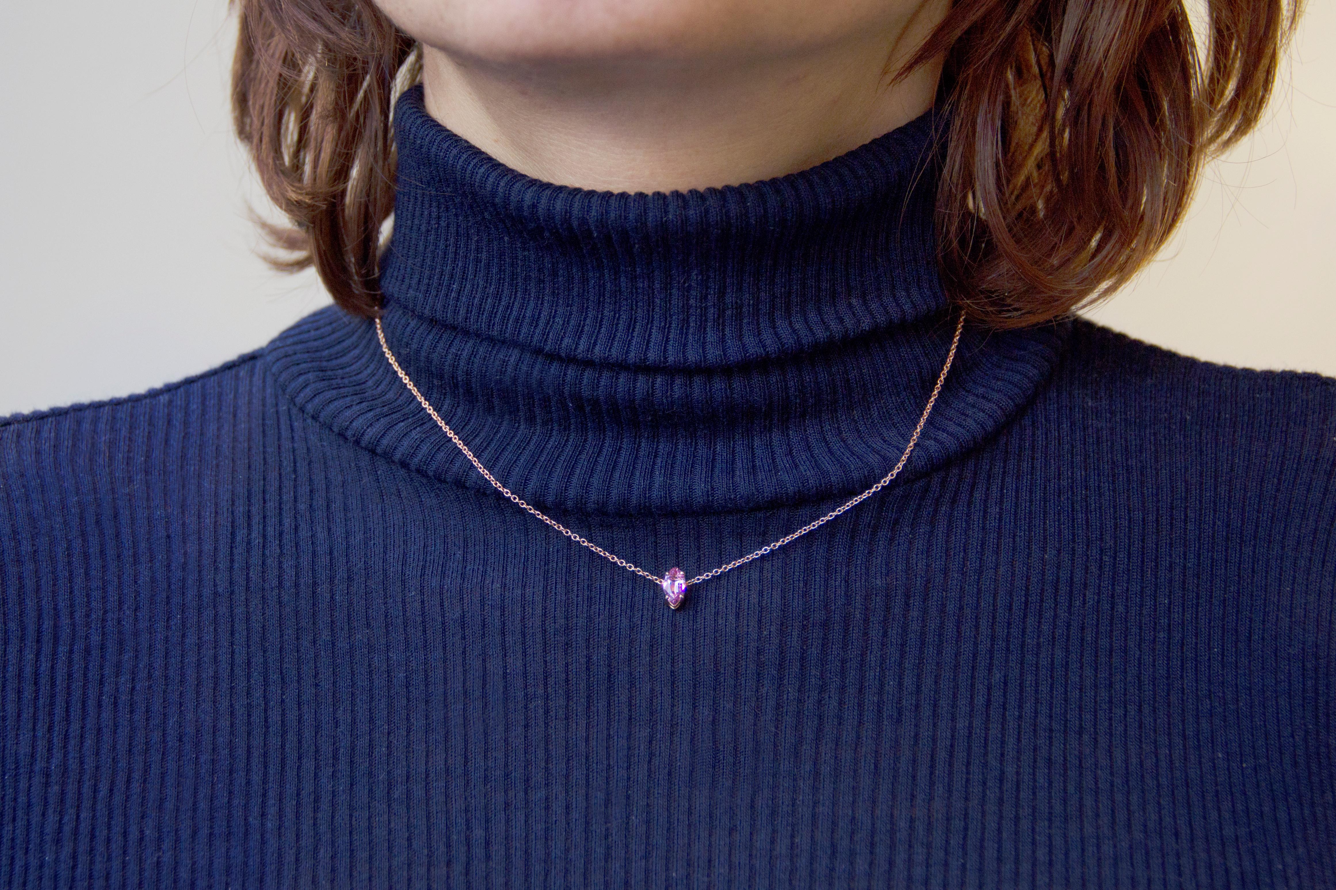 Jona design collection, hand crafted in Italy, marquise cut pink spinel pendant weighing 0.69 carats sliding on a 18 karat rose gold chain (cm 42/16.5 in.) . 
All Jona jewelry is new and has never been previously owned or worn. Each item will arrive