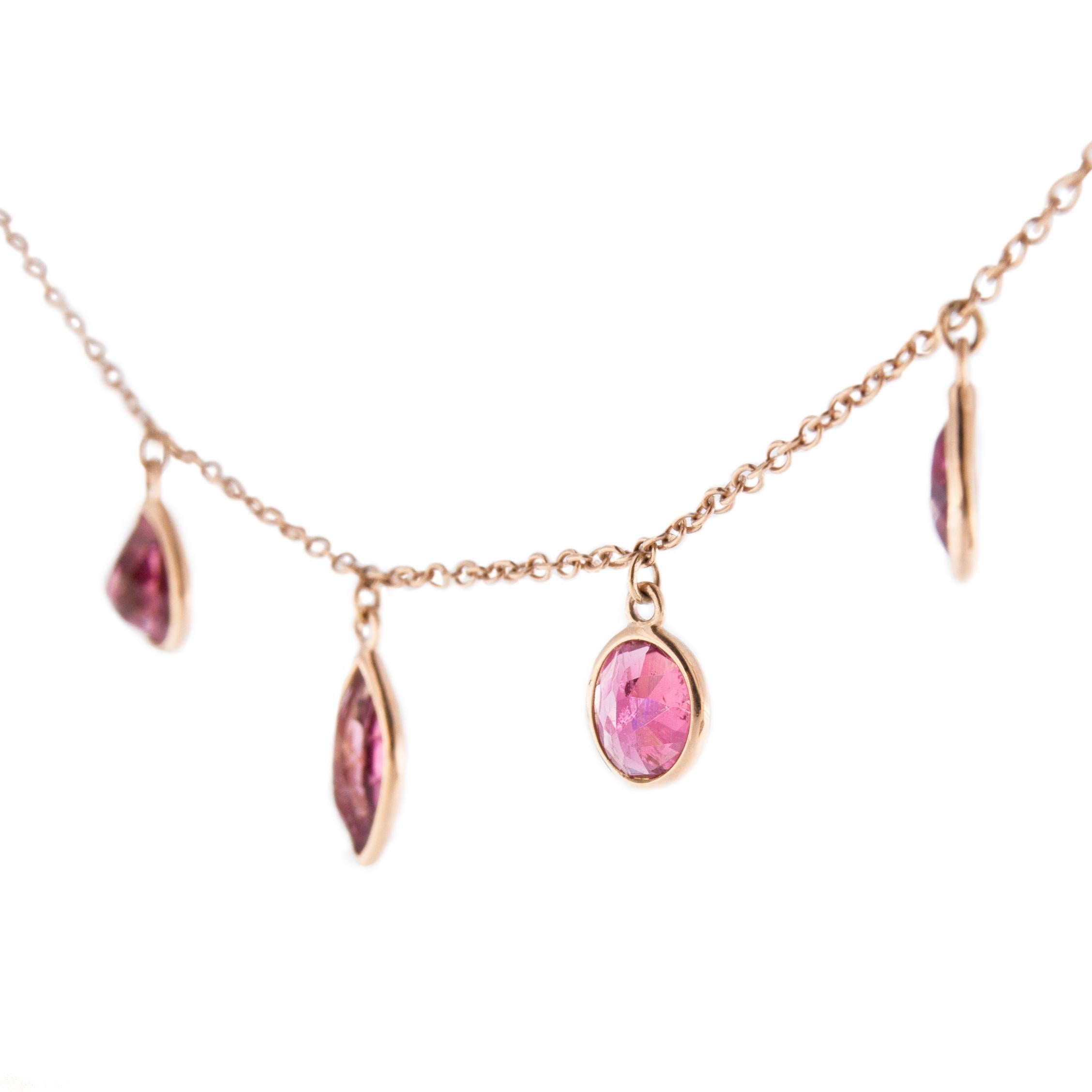 Jona Pink Tourmaline Multiple Pendant 18 Karat Rose Gold Necklace In New Condition In Torino, IT