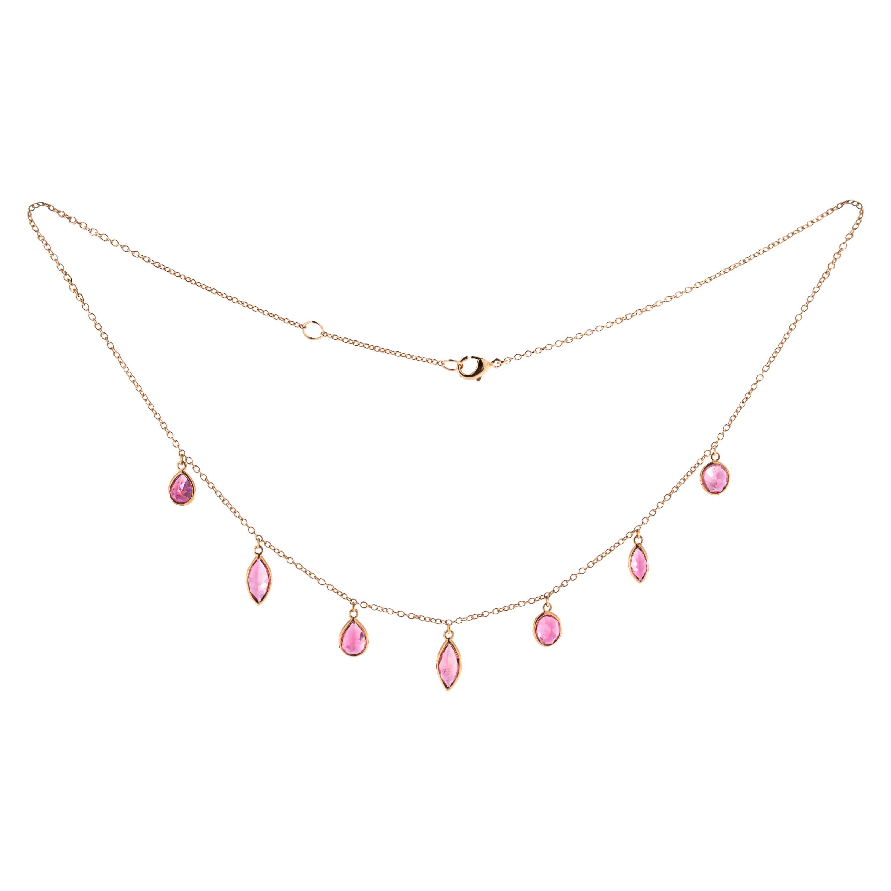 Jona Pink Tourmaline Multiple Pendant 18 Karat Rose Gold Necklace