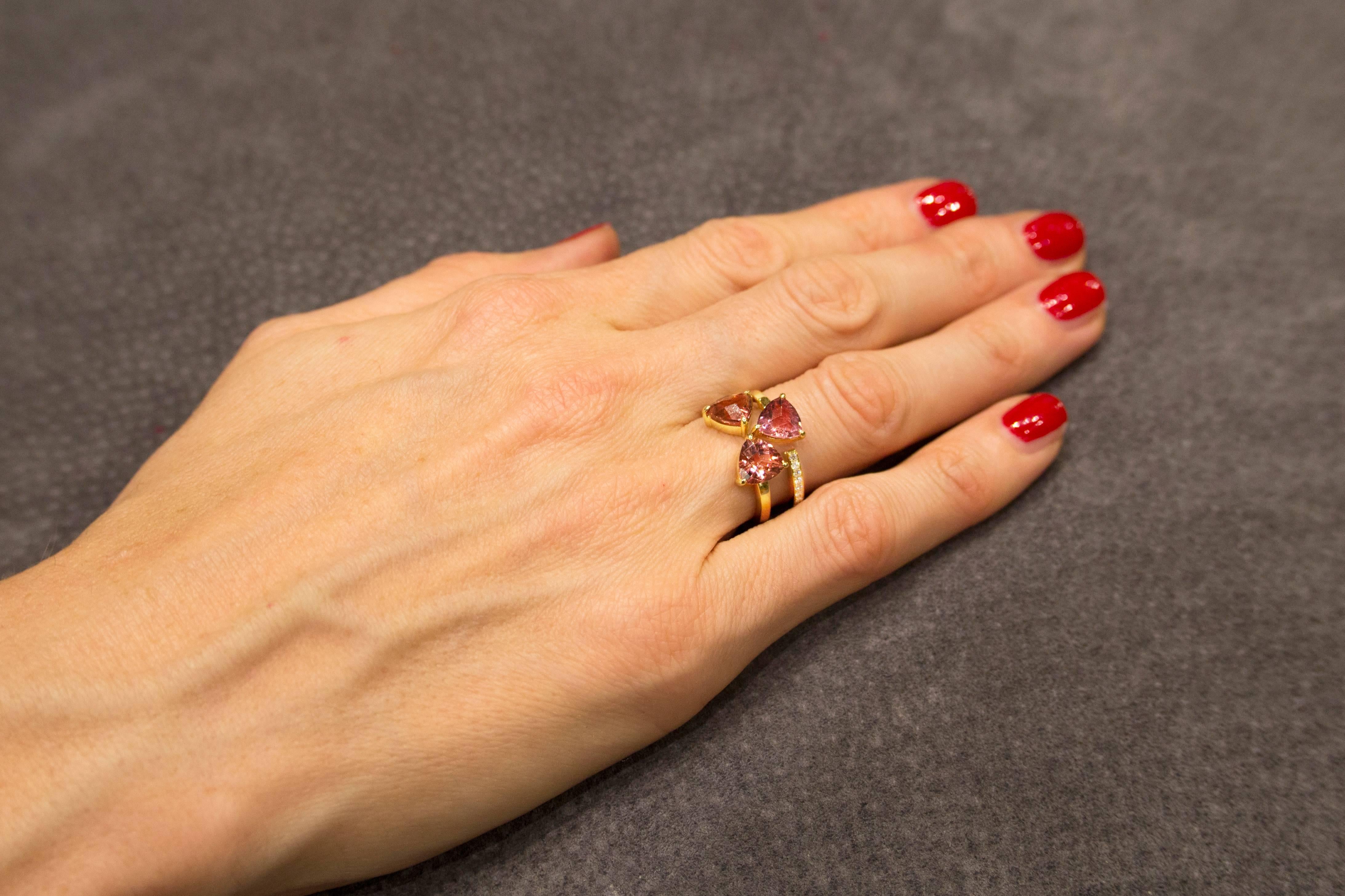 Women's Jona Pink Tourmaline White Diamond 18 Karat Yellow Gold Ring