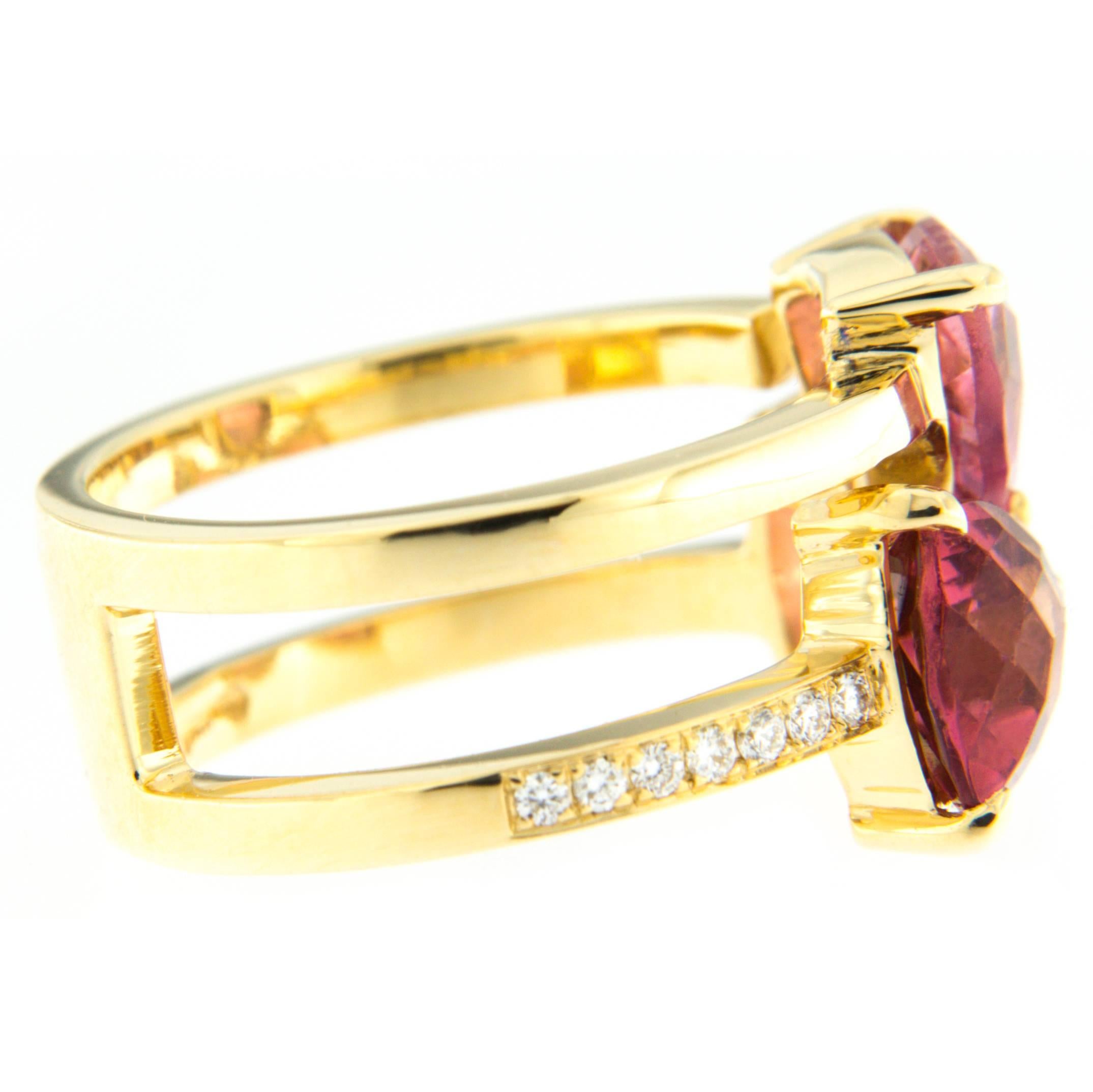 Jona Pink Tourmaline White Diamond 18 Karat Yellow Gold Ring 2