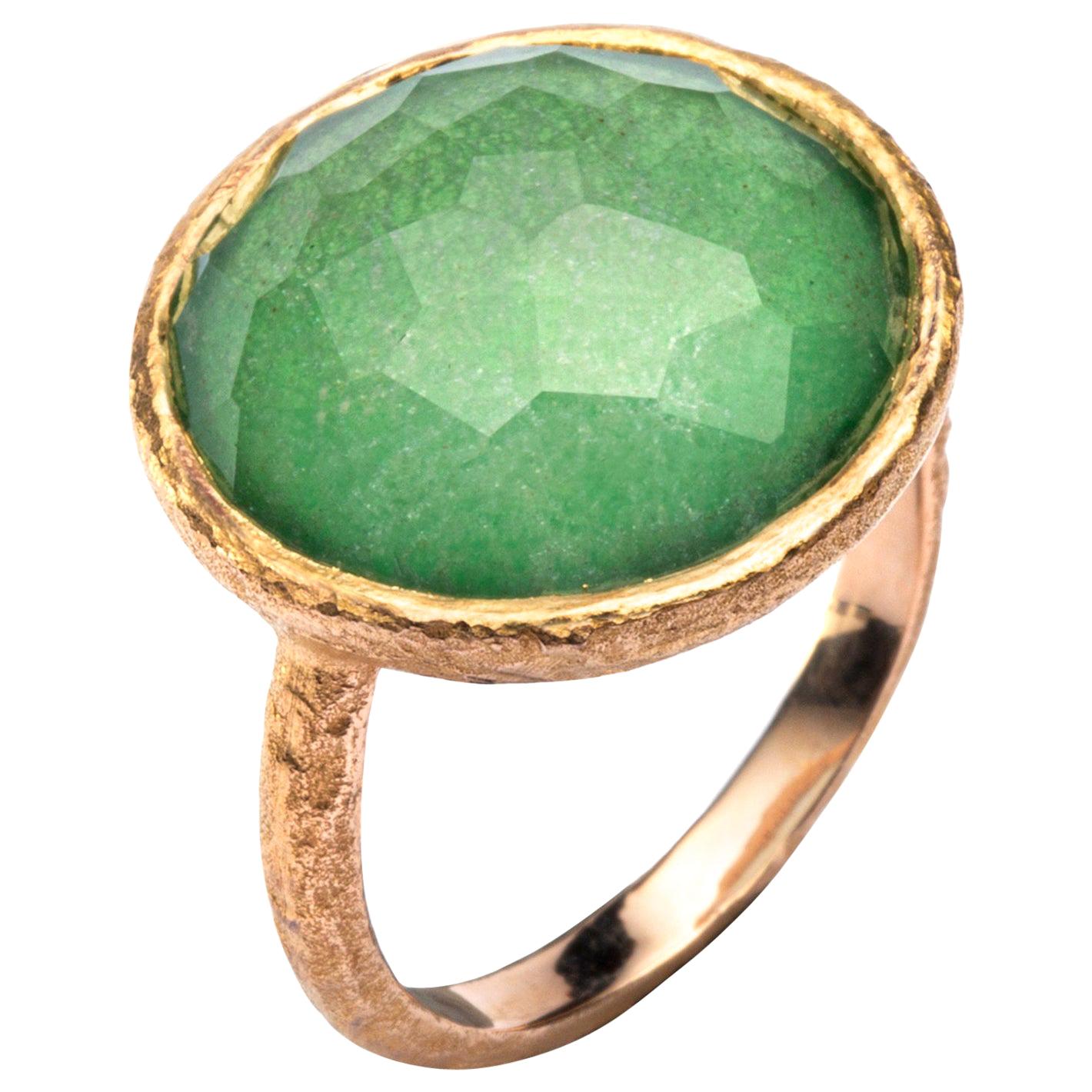 Alex Jona Quartz Emerald 18 Karat Yellow Gold Ring For Sale