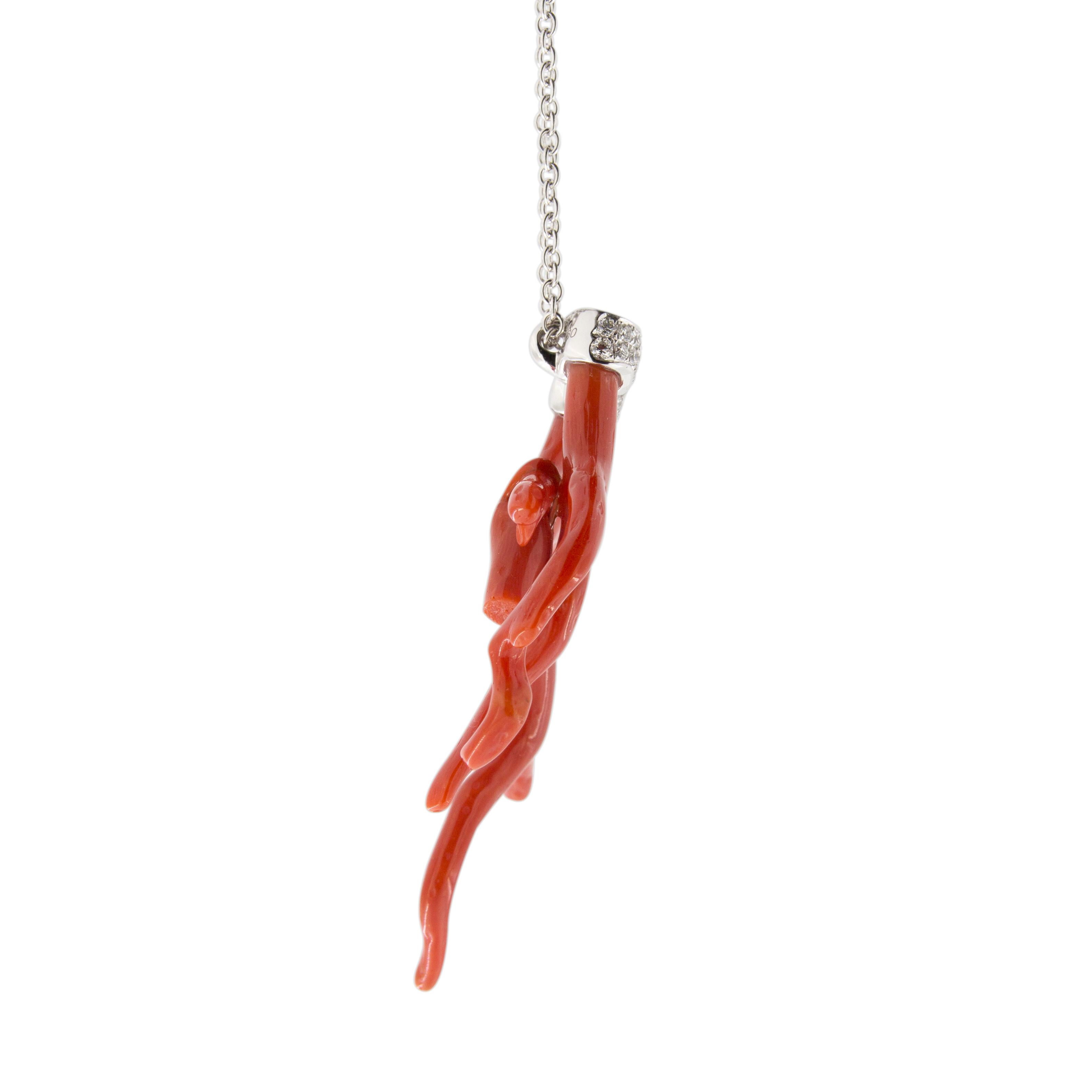 Alex Jona Red Coral Branch White Diamond 18 Karat White Gold ...