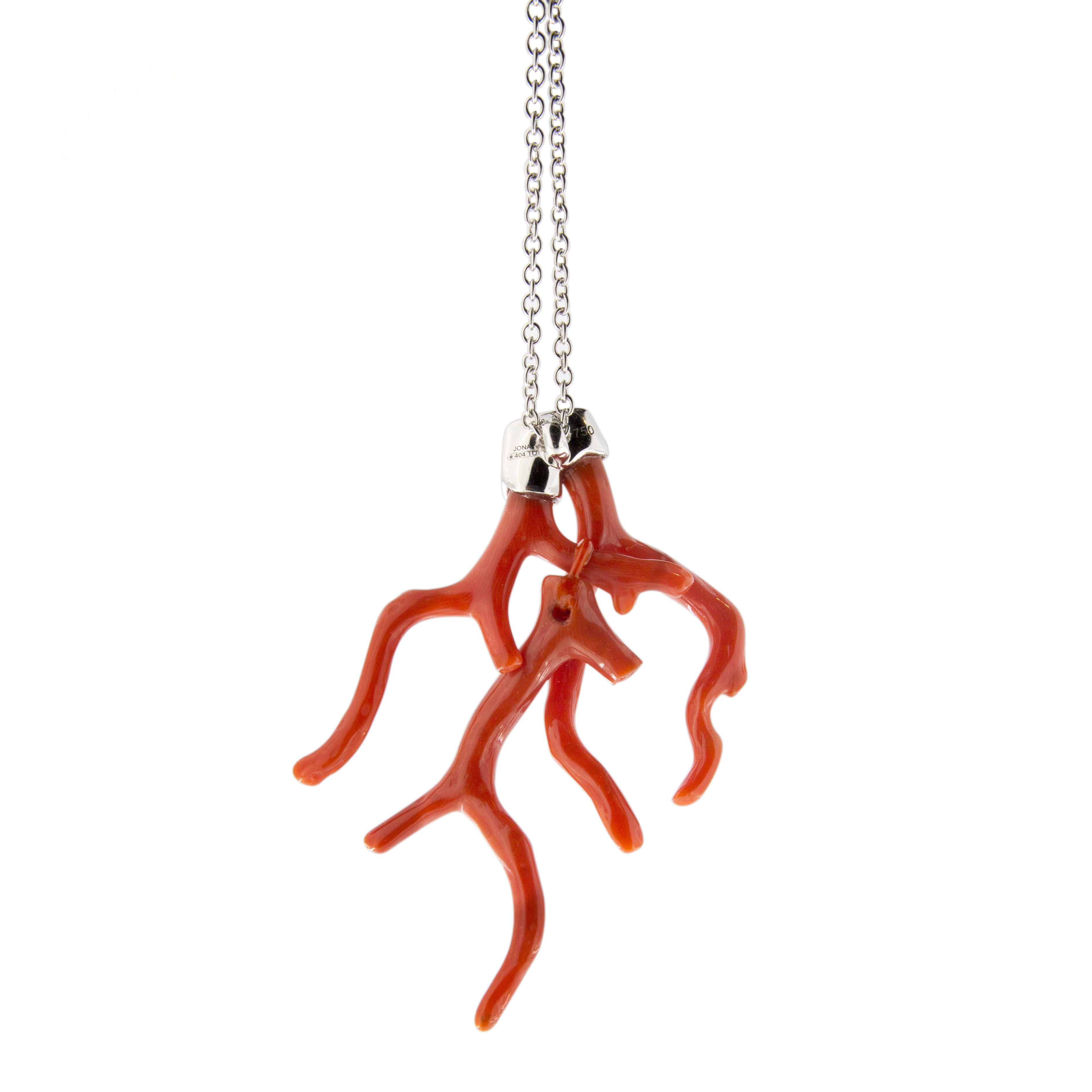 Alex Jona Red Coral Branch White Diamond 18 Karat White Gold ...
