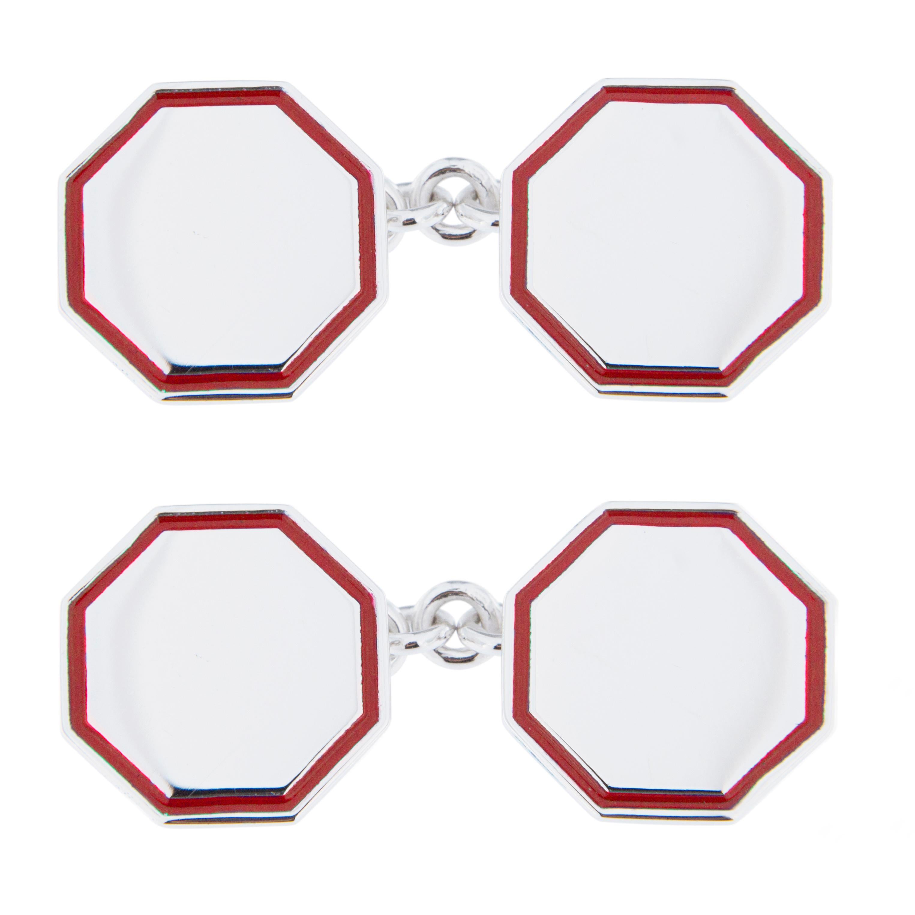 Alex Jona Red Enamel Sterling Silver Cufflinks