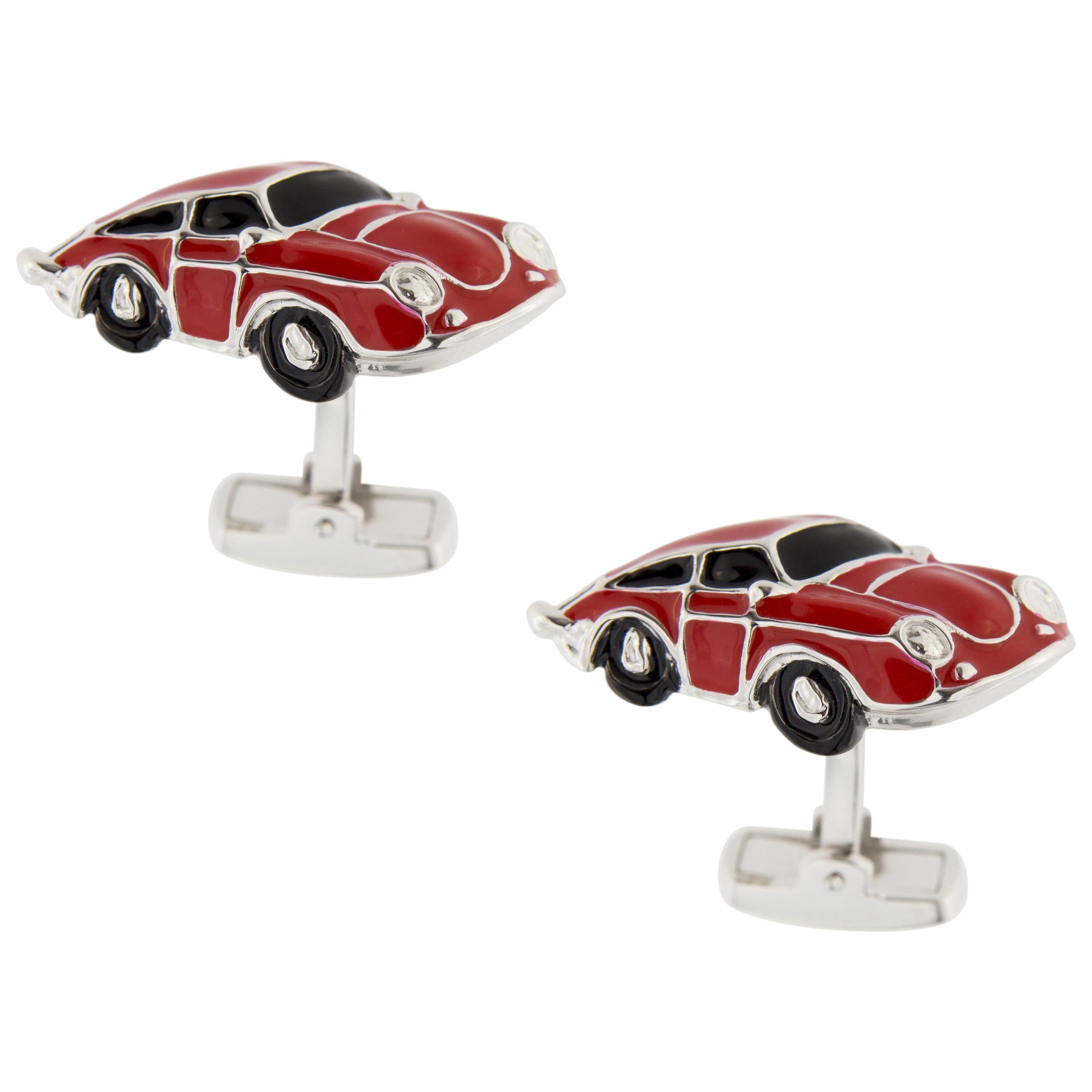 Jona Red Enamel Sterling Silver Porsche Cufflinks